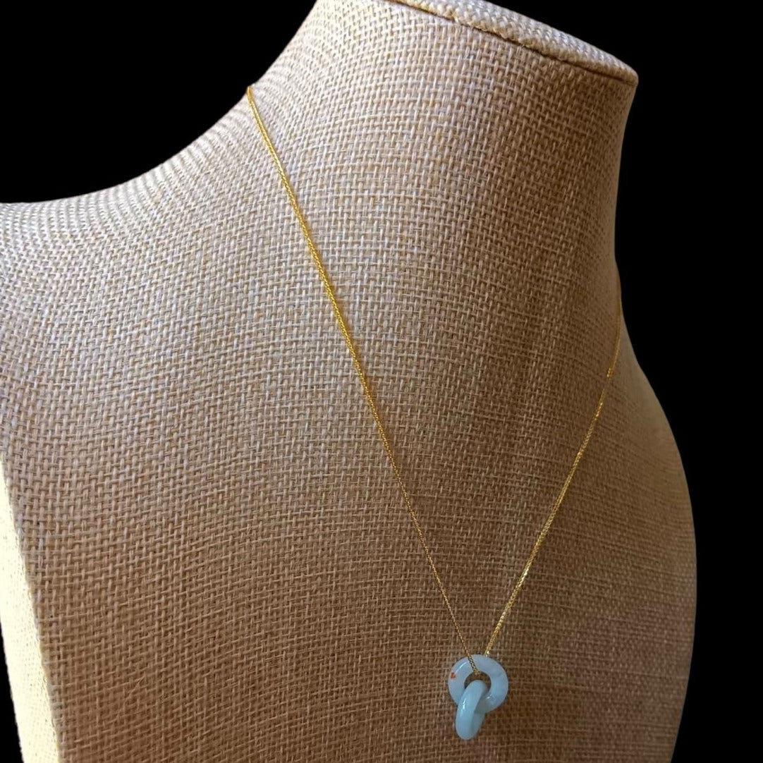 #42-1 Natural Light Green Burma Jadeite Eternity Circle/Interlocking Circles Pendant with Sterling Silver Necklace