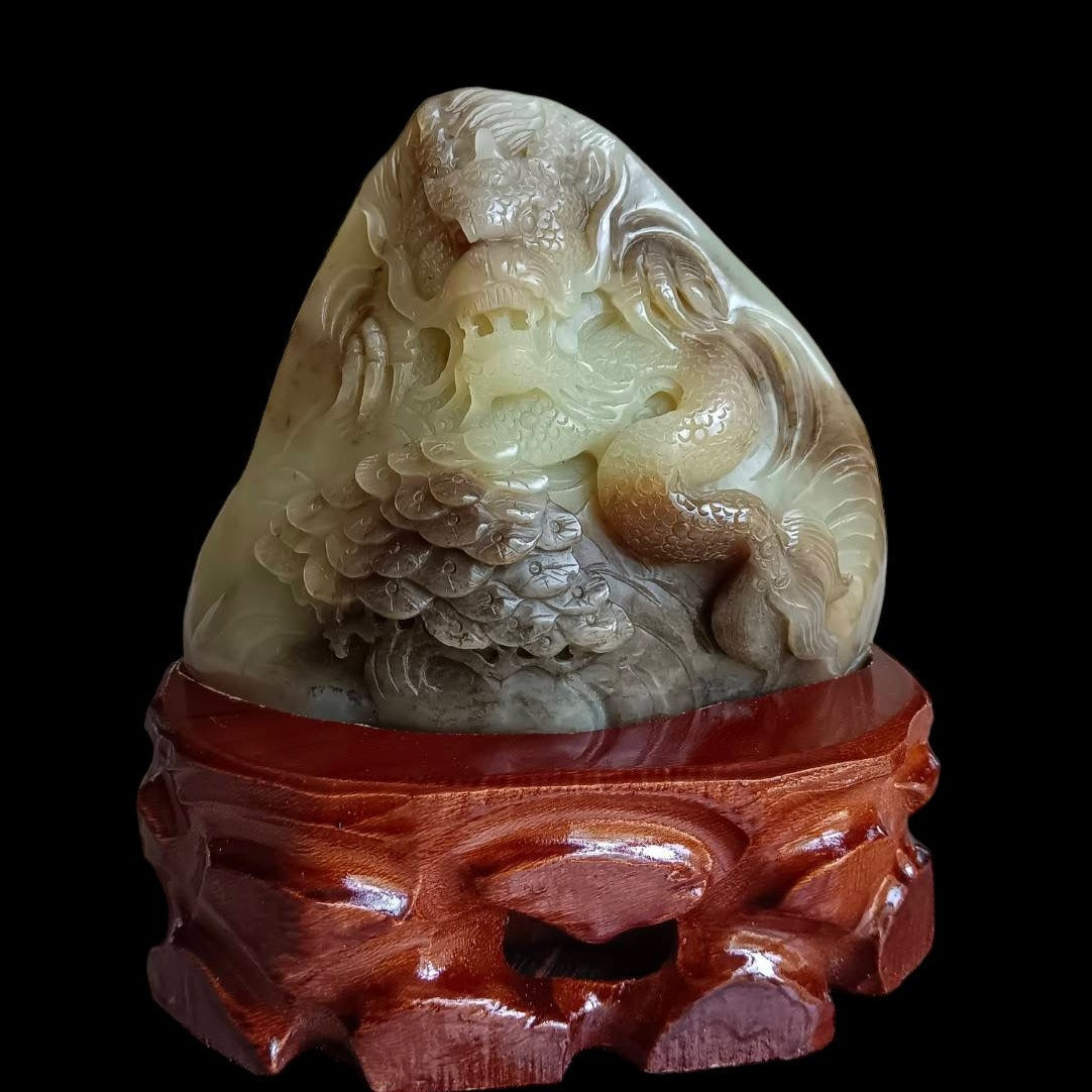#734 AGL Certified Natural Brown Sugar Nephrite Jade Dragon Statuary