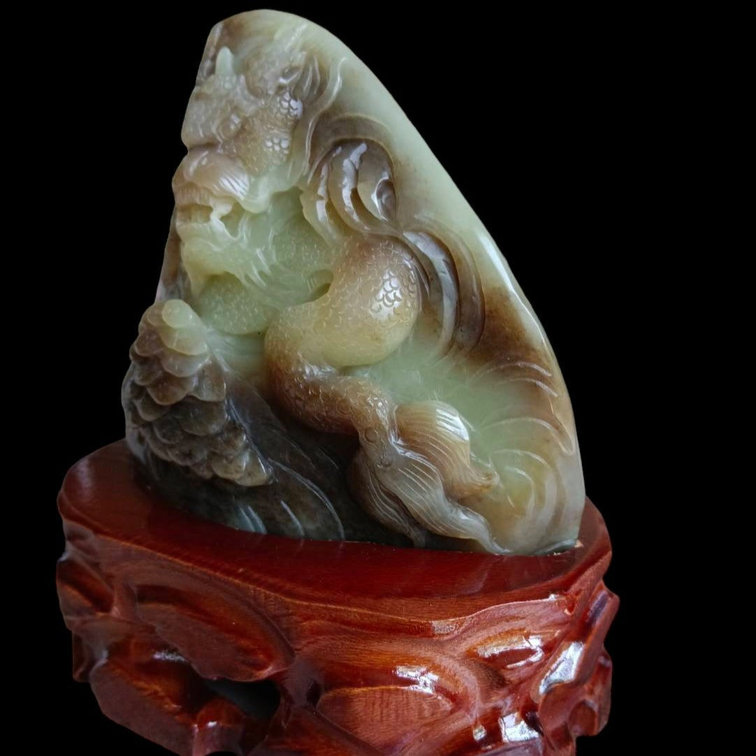 #734 AGL Certified Natural Brown Sugar Nephrite Jade Dragon Statuary