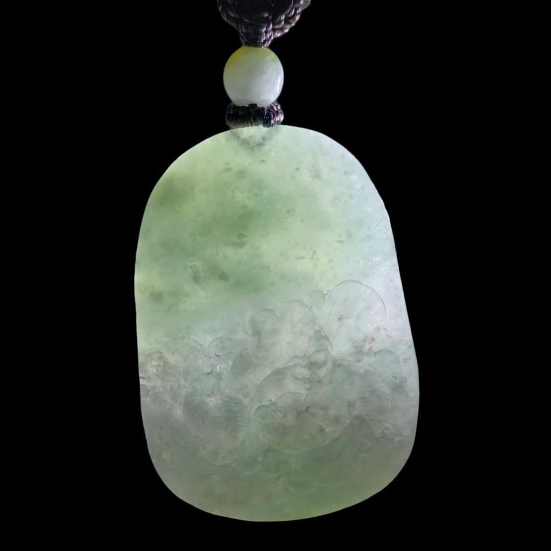 #168 GIA Certified Icy Burma Jadeite Pierced Phoenix Hollow Carving Pendant