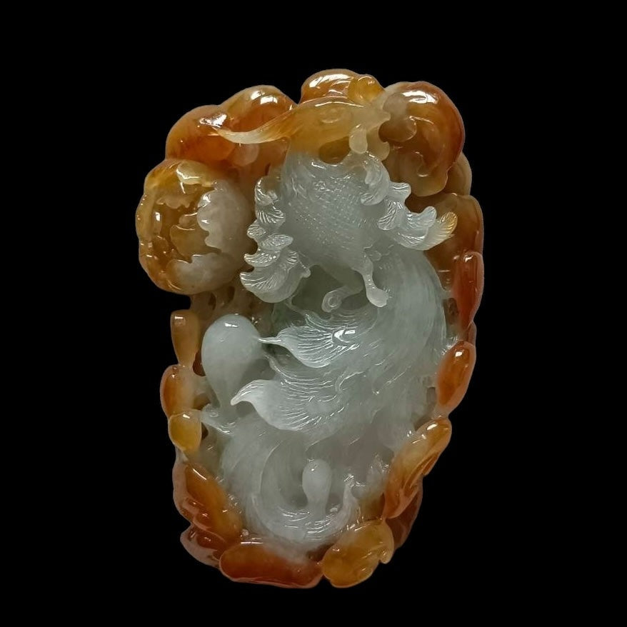 #554 GIA Certified Natural Translucent Red Burma Jadeite, Phoenix Pendant