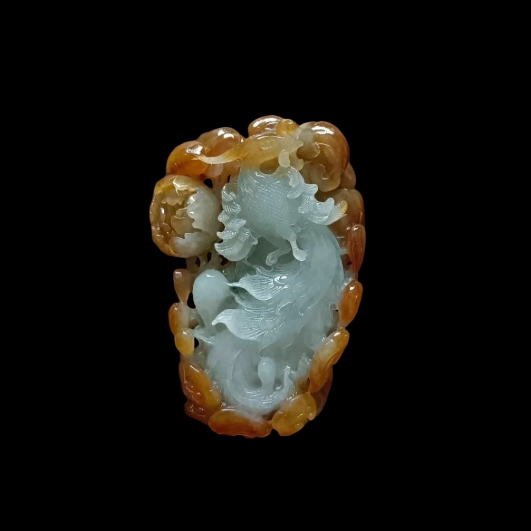#554 GIA Certified Natural Translucent Red Burma Jadeite, Phoenix Pendant