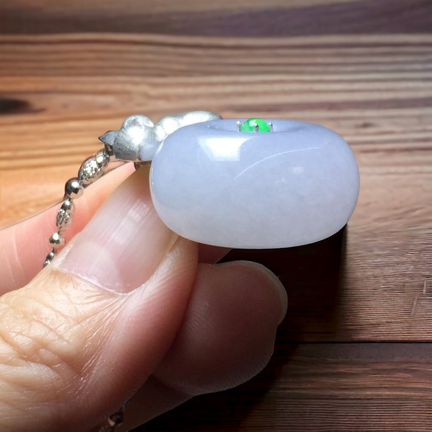 #757 GIA Certified Natural Lavender Burma Jadeite Thick Ping-An-Kou / Donut Pendant
