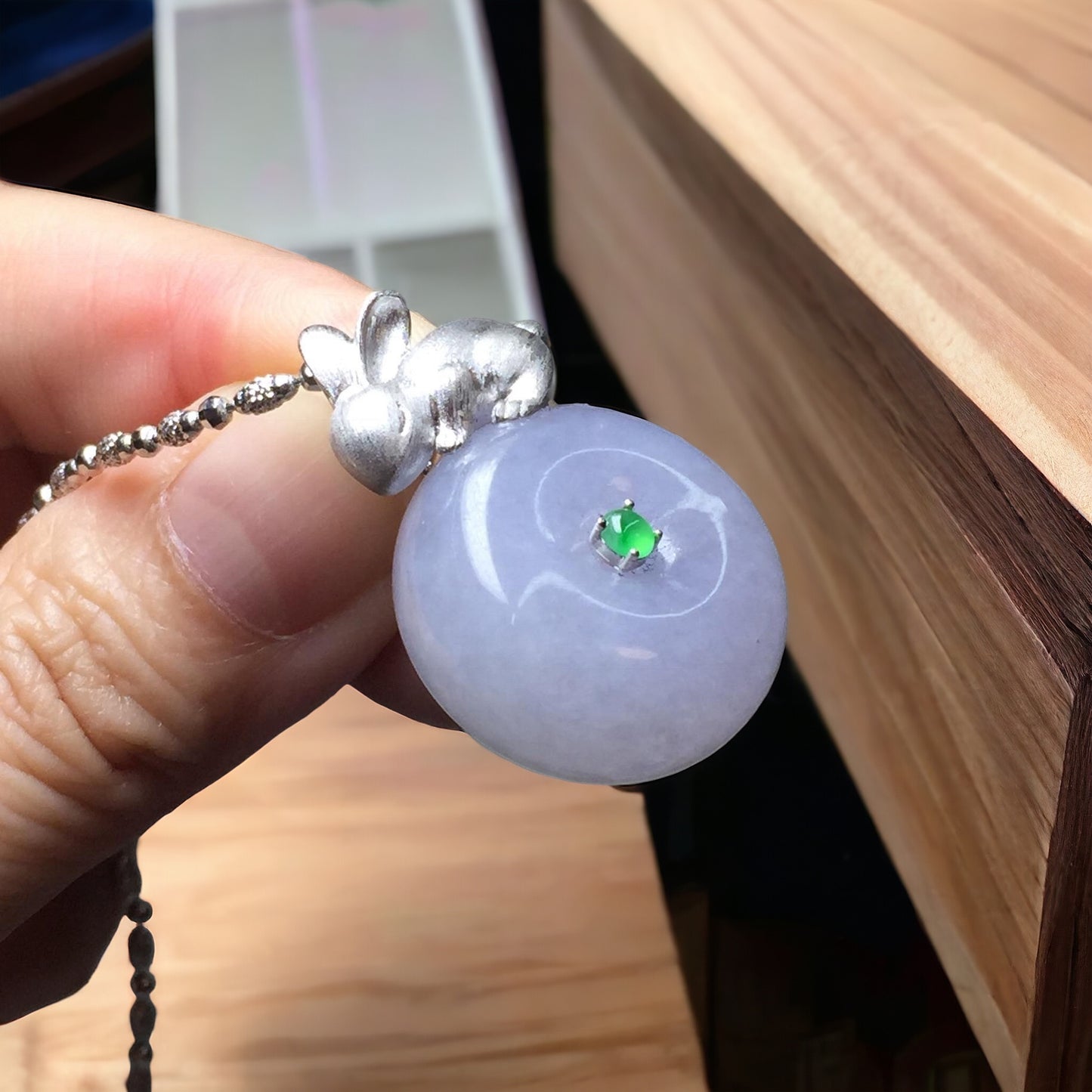 #757 GIA Certified Natural Lavender Burma Jadeite Thick Ping-An-Kou / Donut Pendant