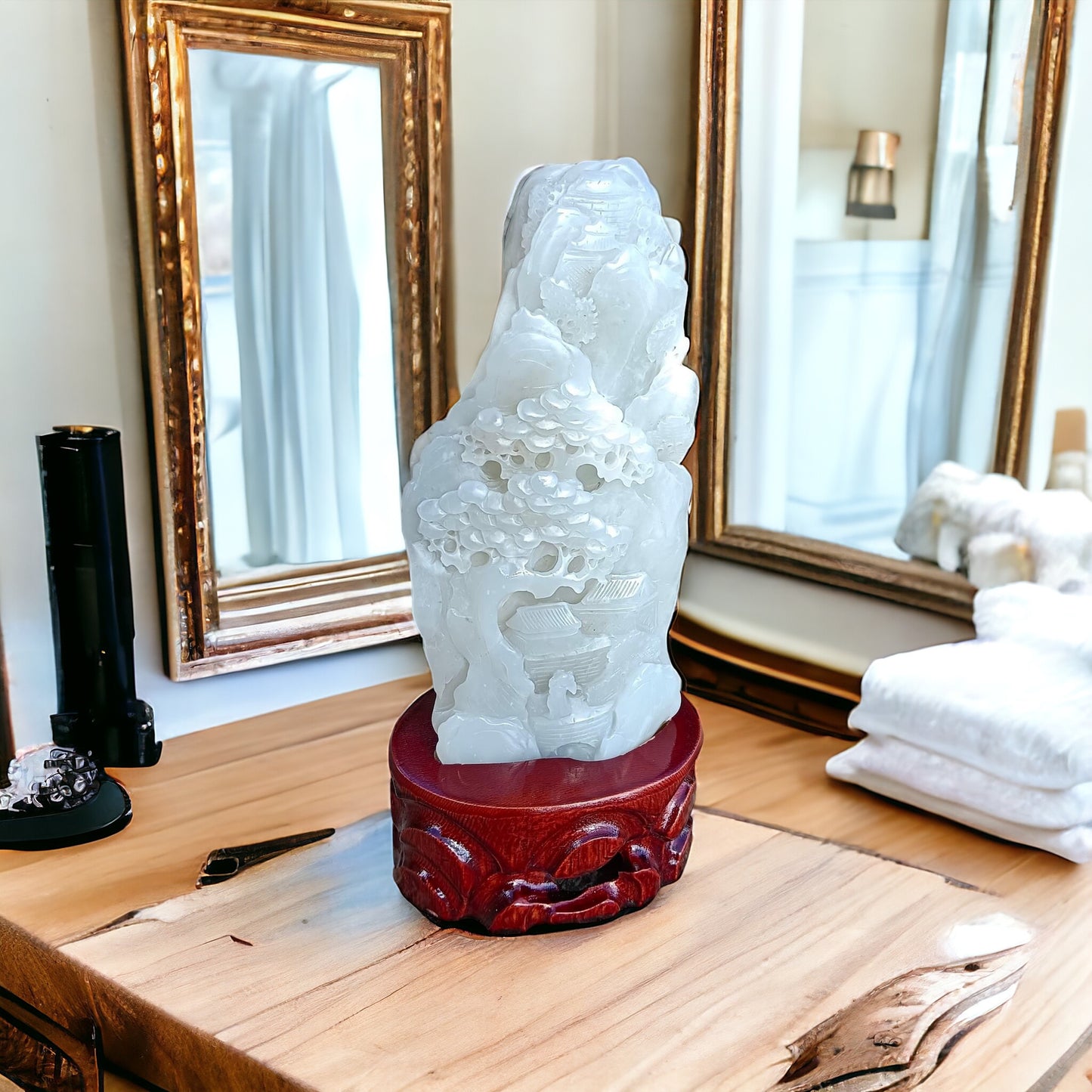 #733 AGL Certified Natural White Nephrite Jade Landscape Statuary