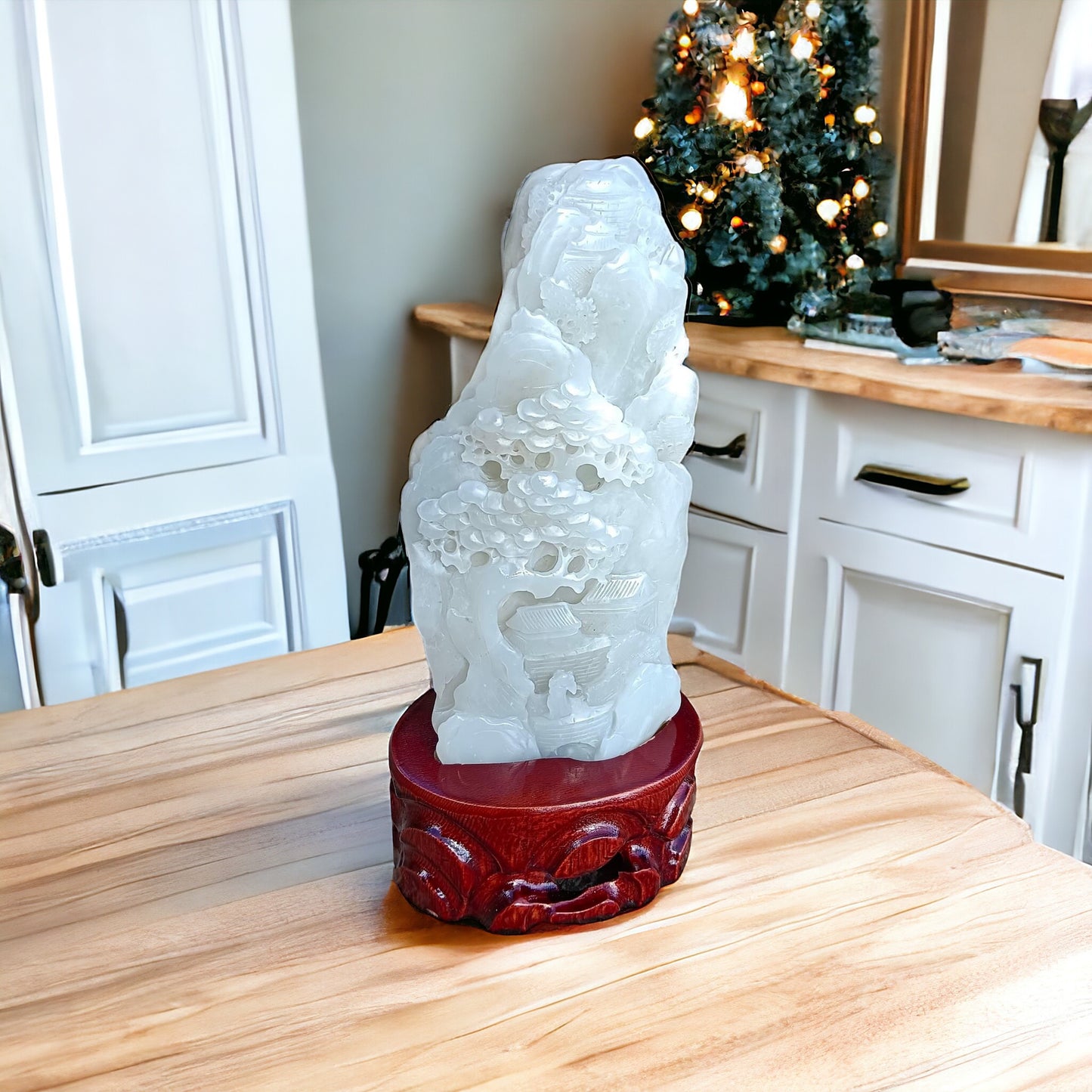 #733 AGL Certified Natural White Nephrite Jade Landscape Statuary