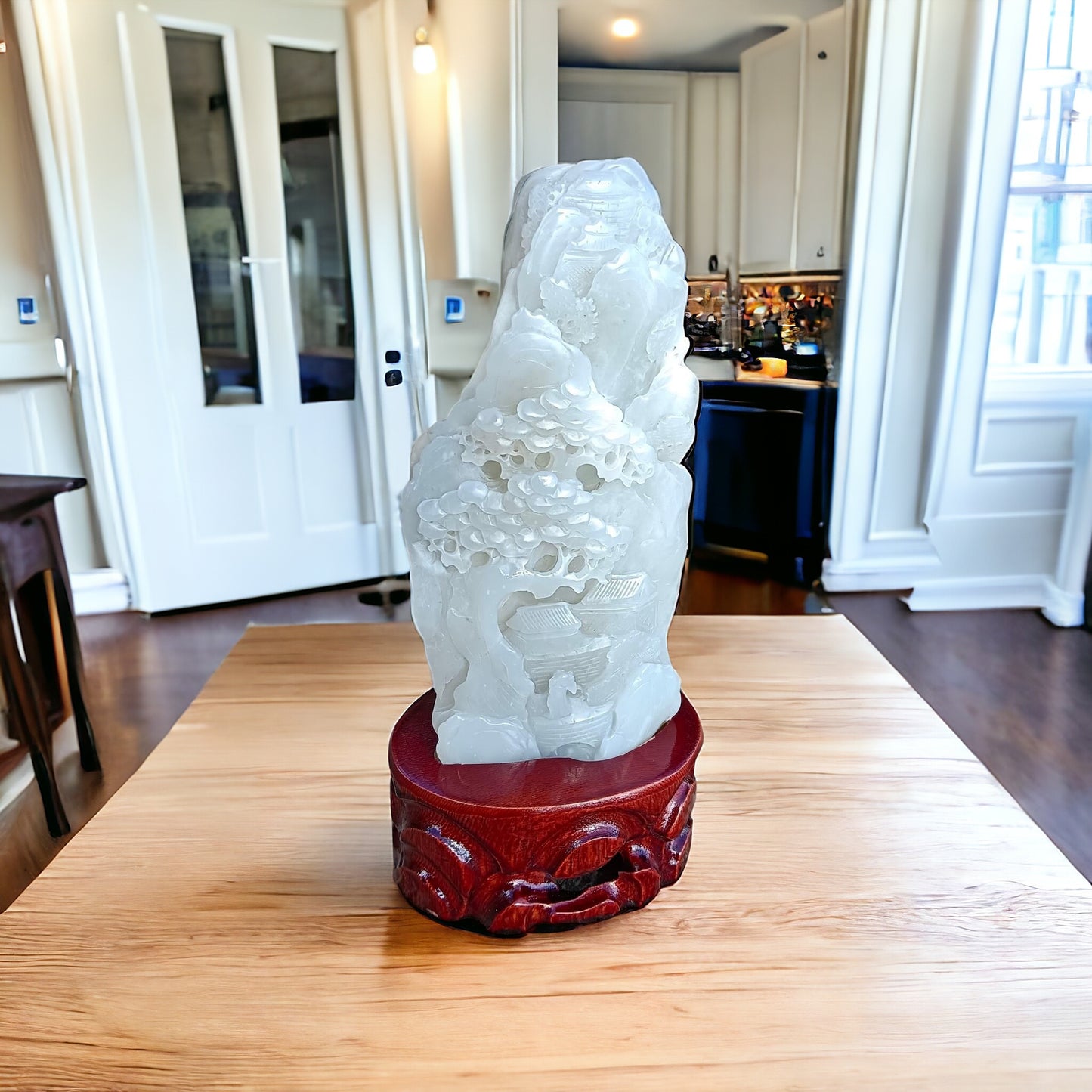#733 AGL Certified Natural White Nephrite Jade Landscape Statuary