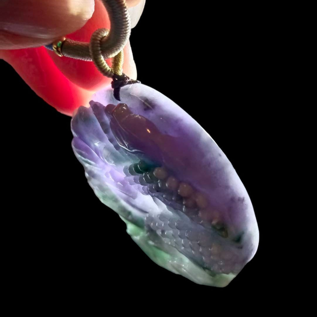 #672 AGL Certified Natural Lavender Green Burma Jadeite Landscape Pendant