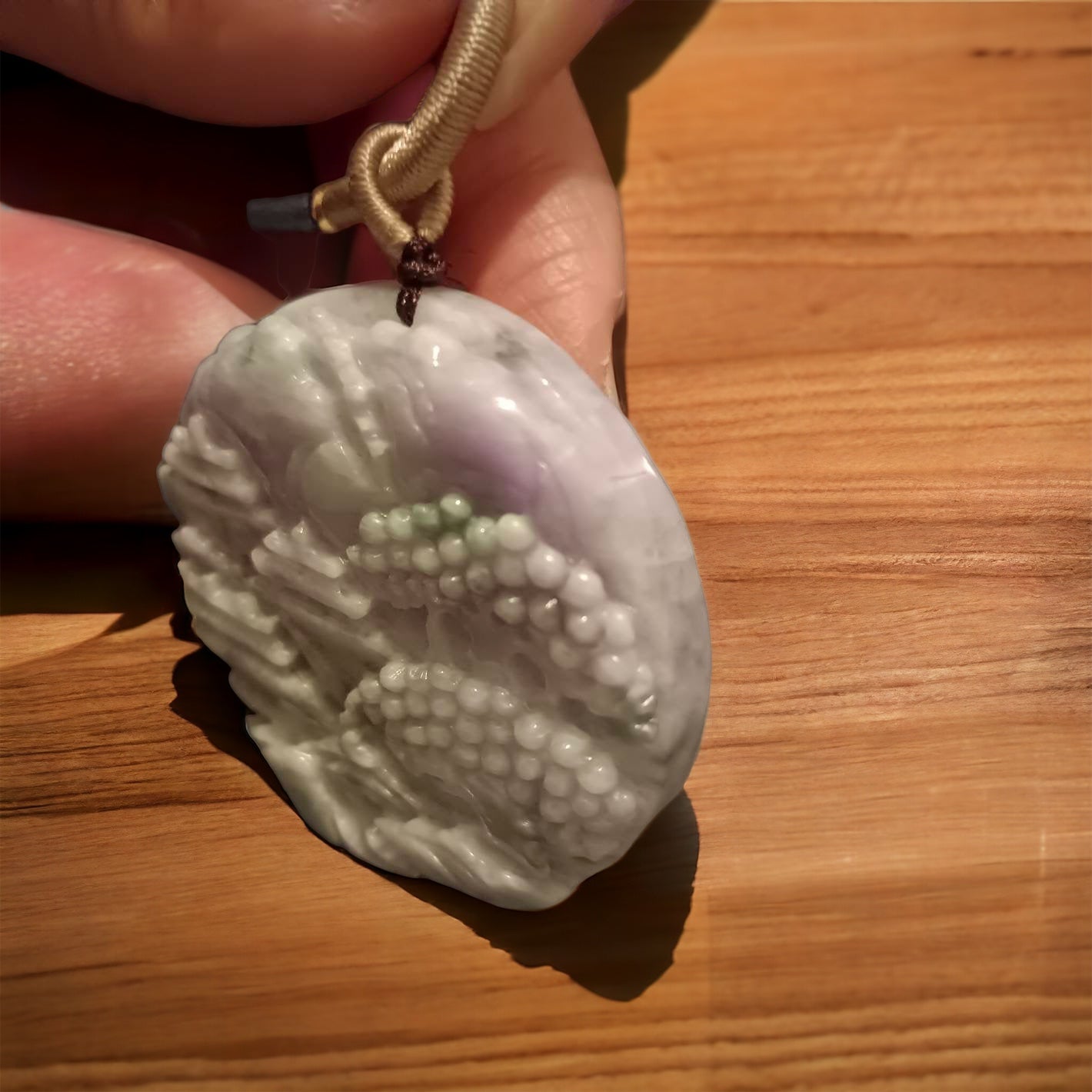 #672 AGL Certified Natural Lavender Green Burma Jadeite Landscape Pendant
