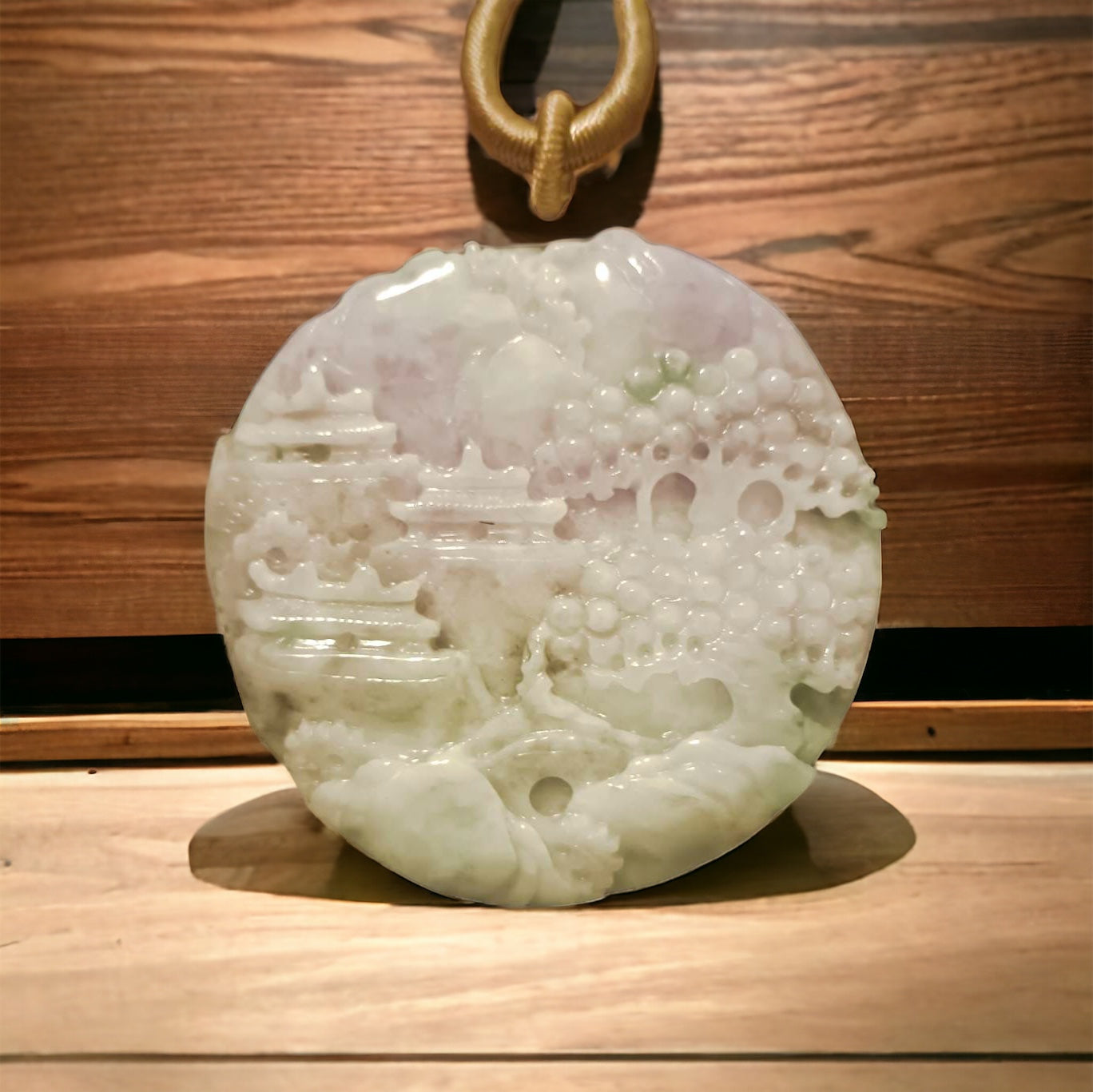 #672 AGL Certified Natural Lavender Green Burma Jadeite Landscape Pendant