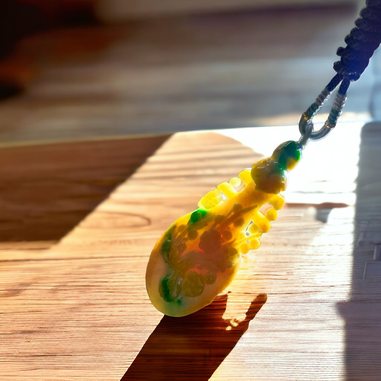 #638 AGL Certified Natural Green and Yellow Burma Jadeite 玉琴 (Yù Qín)/遇知音 (Yù Zhīyīn) Pendant