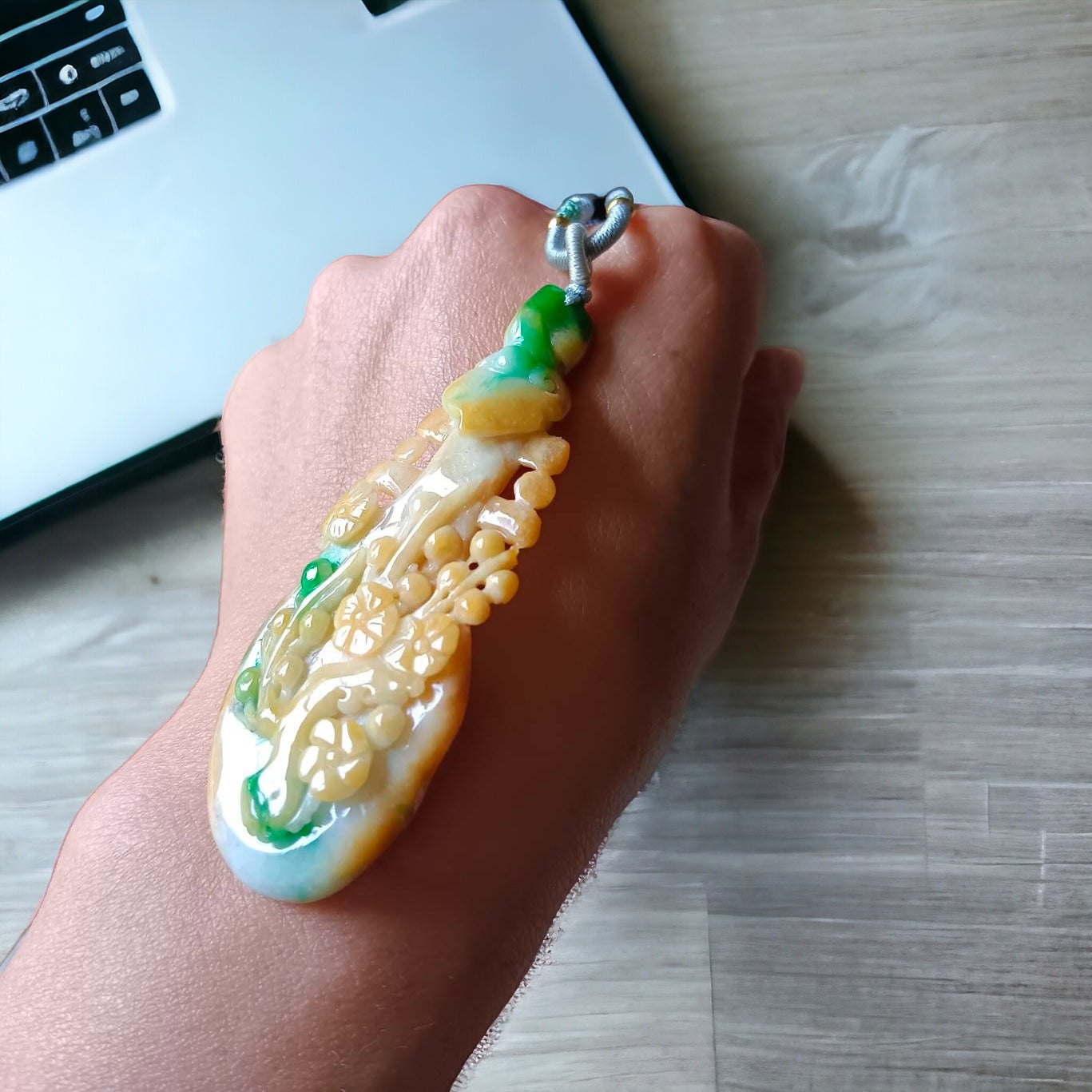 #638 AGL Certified Natural Green and Yellow Burma Jadeite 玉琴 (Yù Qín)/遇知音 (Yù Zhīyīn) Pendant