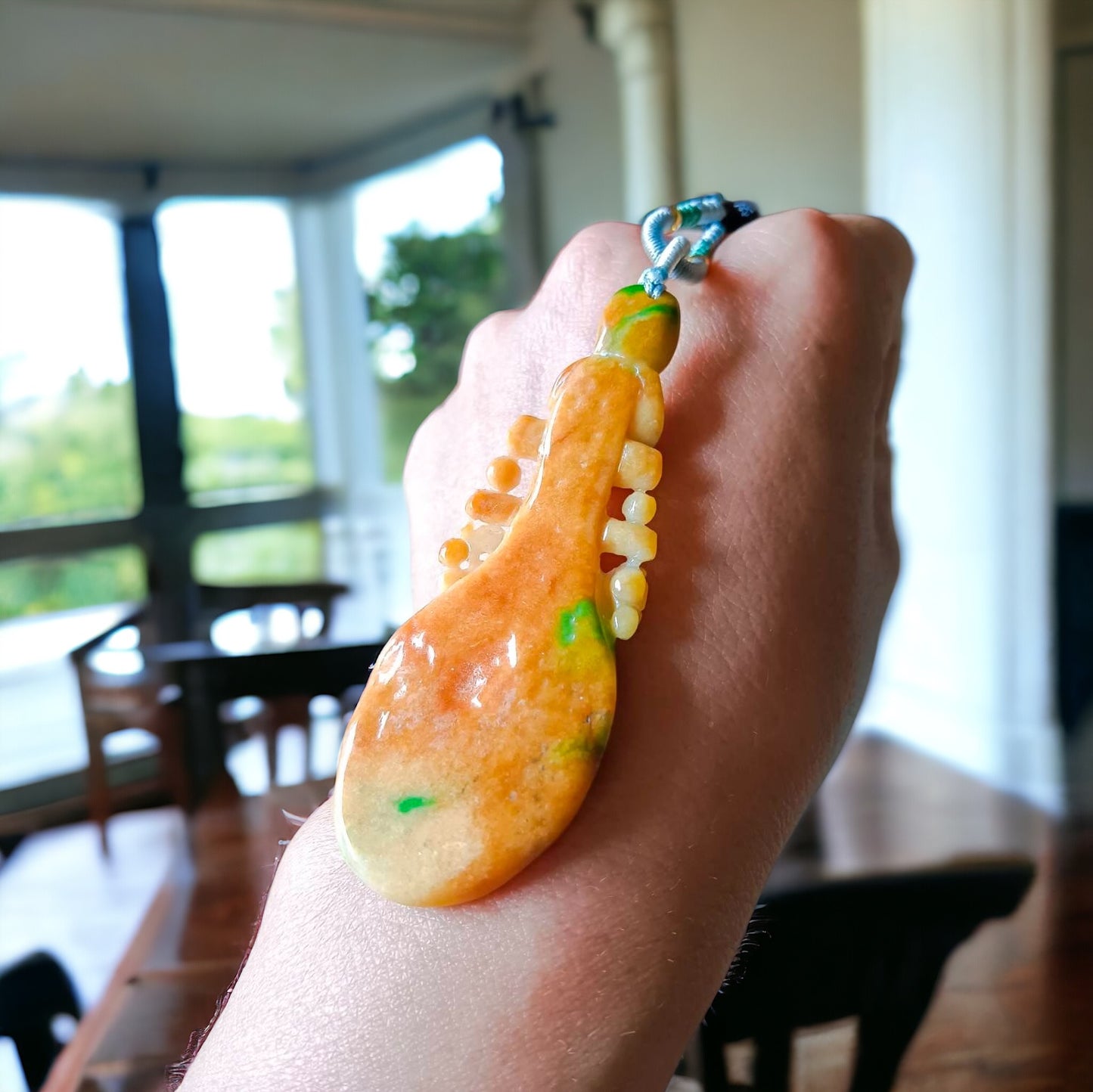 #638 AGL Certified Natural Green and Yellow Burma Jadeite 玉琴 (Yù Qín)/遇知音 (Yù Zhīyīn) Pendant