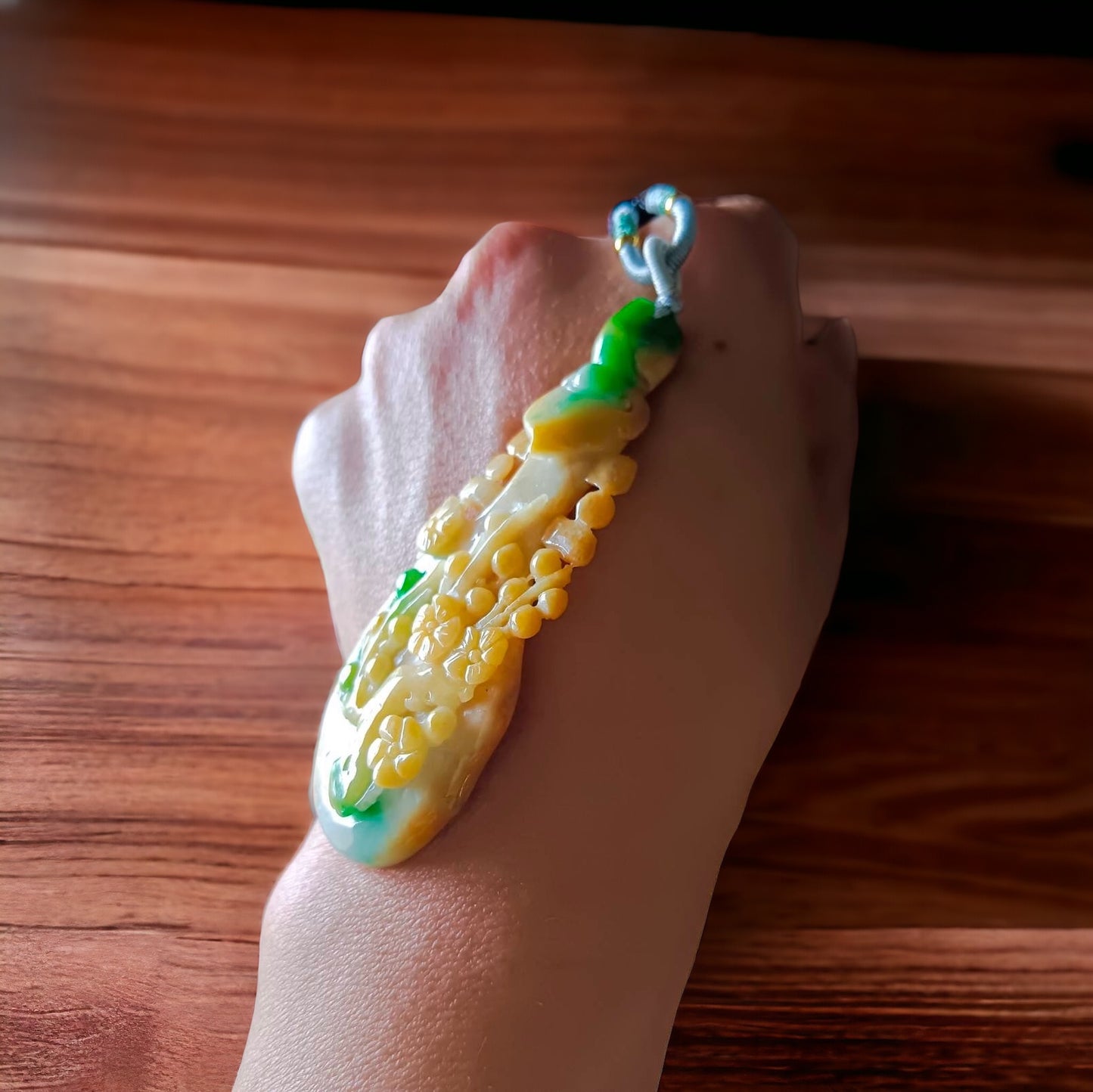 #638 AGL Certified Natural Green and Yellow Burma Jadeite 玉琴 (Yù Qín)/遇知音 (Yù Zhīyīn) Pendant