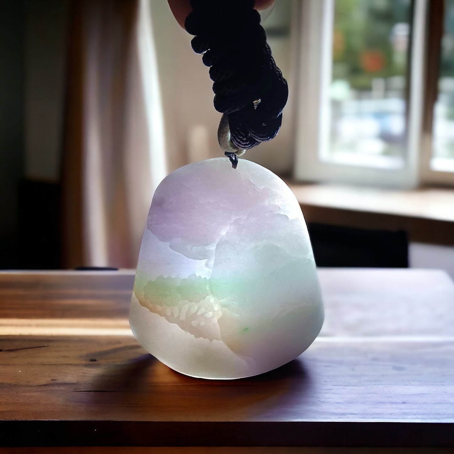 #669 AGL Certified Natural Lavender/Green Burma Jadeite Landscape Pendant
