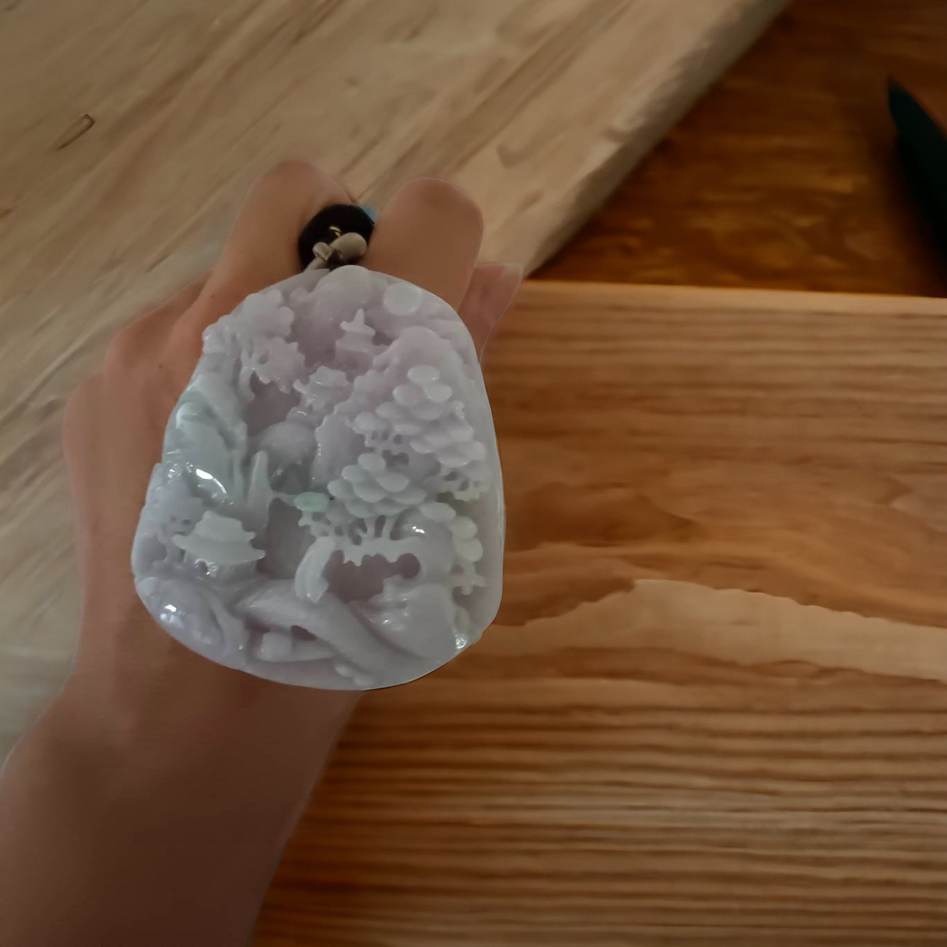 #669 AGL Certified Natural Lavender/Green Burma Jadeite Landscape Pendant