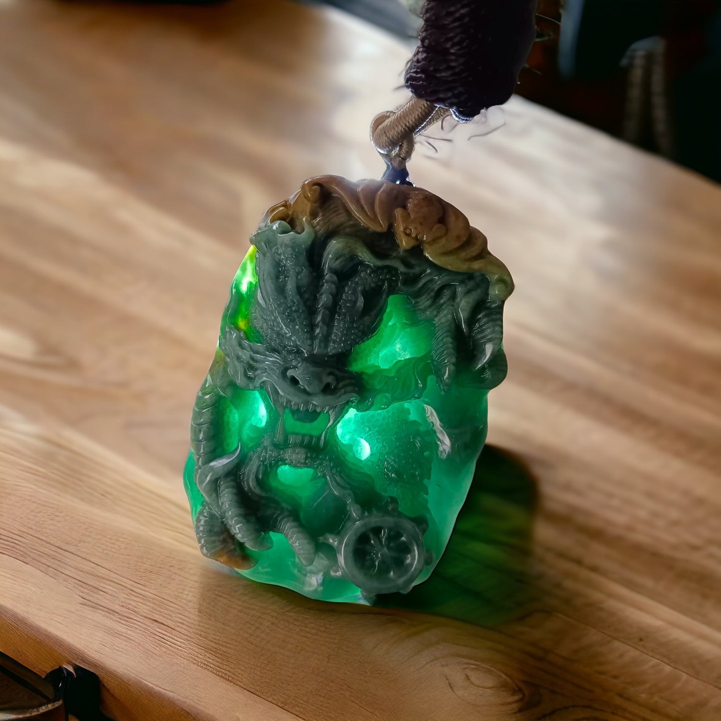#634 AGL Certified Natural Green/Yellow/Blue Guatemala Jadeite Dragon Pendant