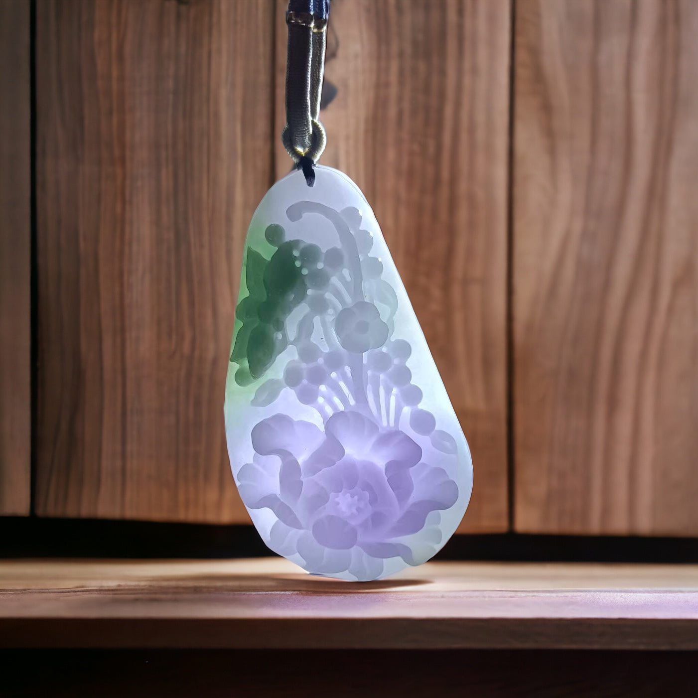 #670 AGL Certified Natural Lavender Burma Jadeite Flowers Pendant