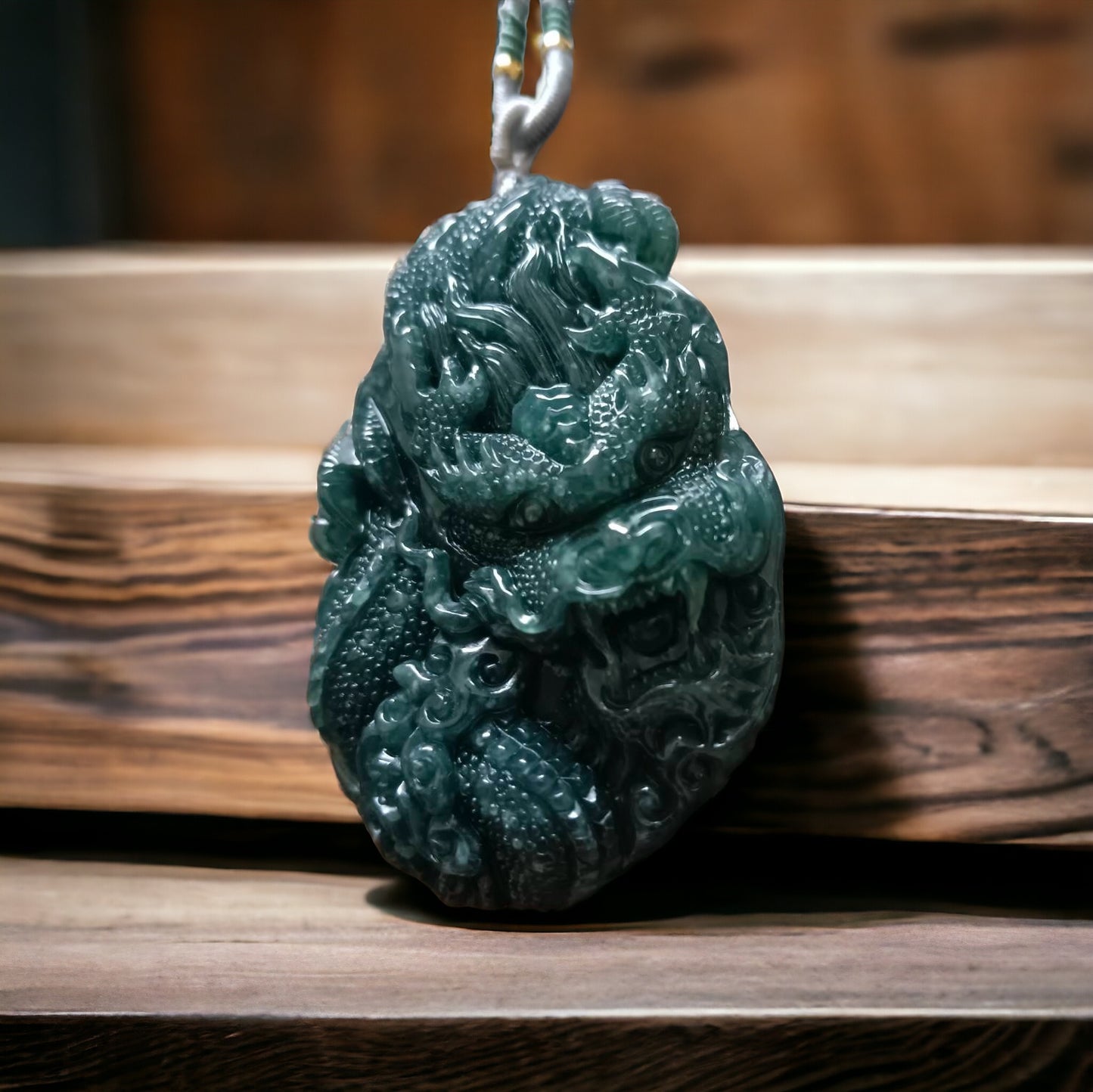 #614 AGL Certified Translucent Natural Green Guatemala Jadeite Dragon Pendant