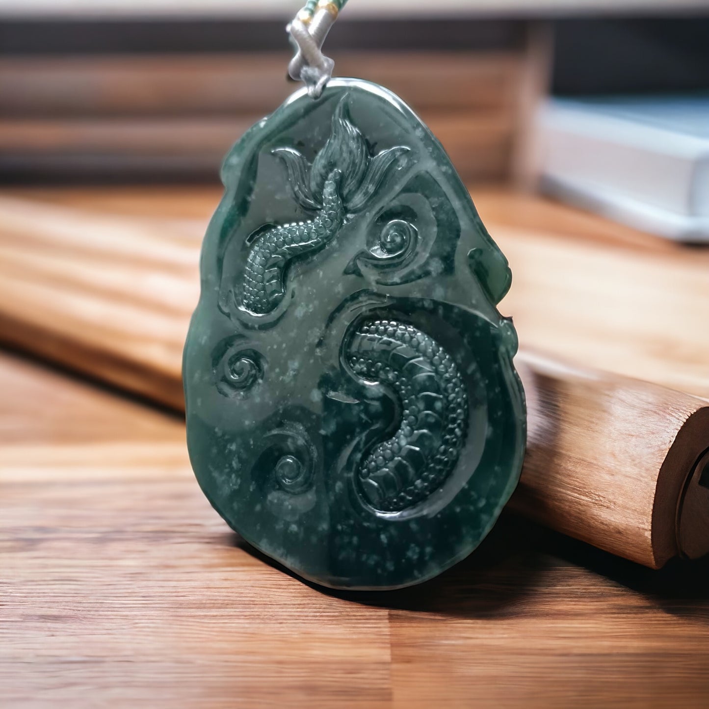 #614 AGL Certified Translucent Natural Green Guatemala Jadeite Dragon Pendant