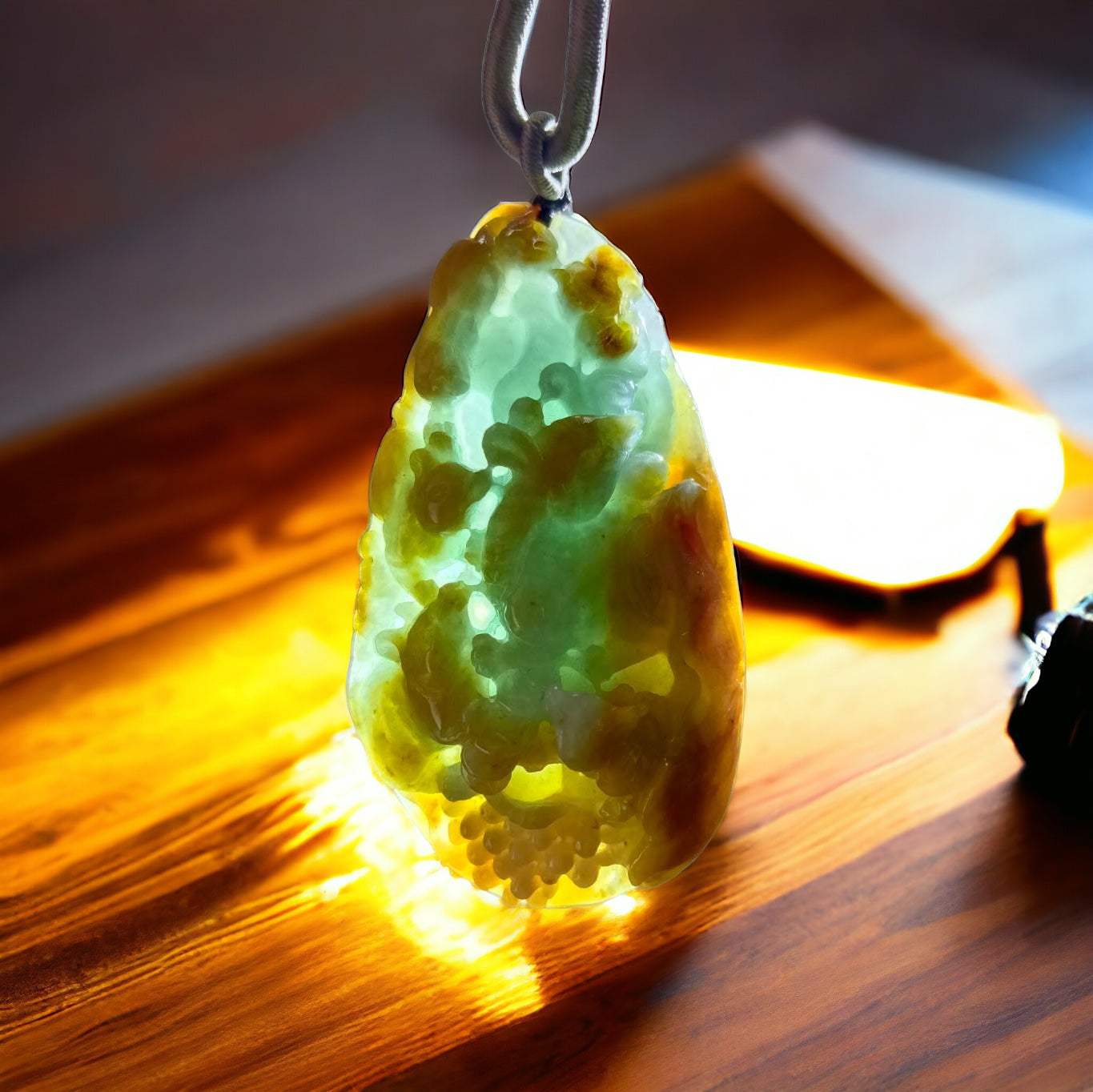 #643 AGL Certified Natural Yellow and Green Burma Jadeite "Five Rats Bring Wealth" Pendant