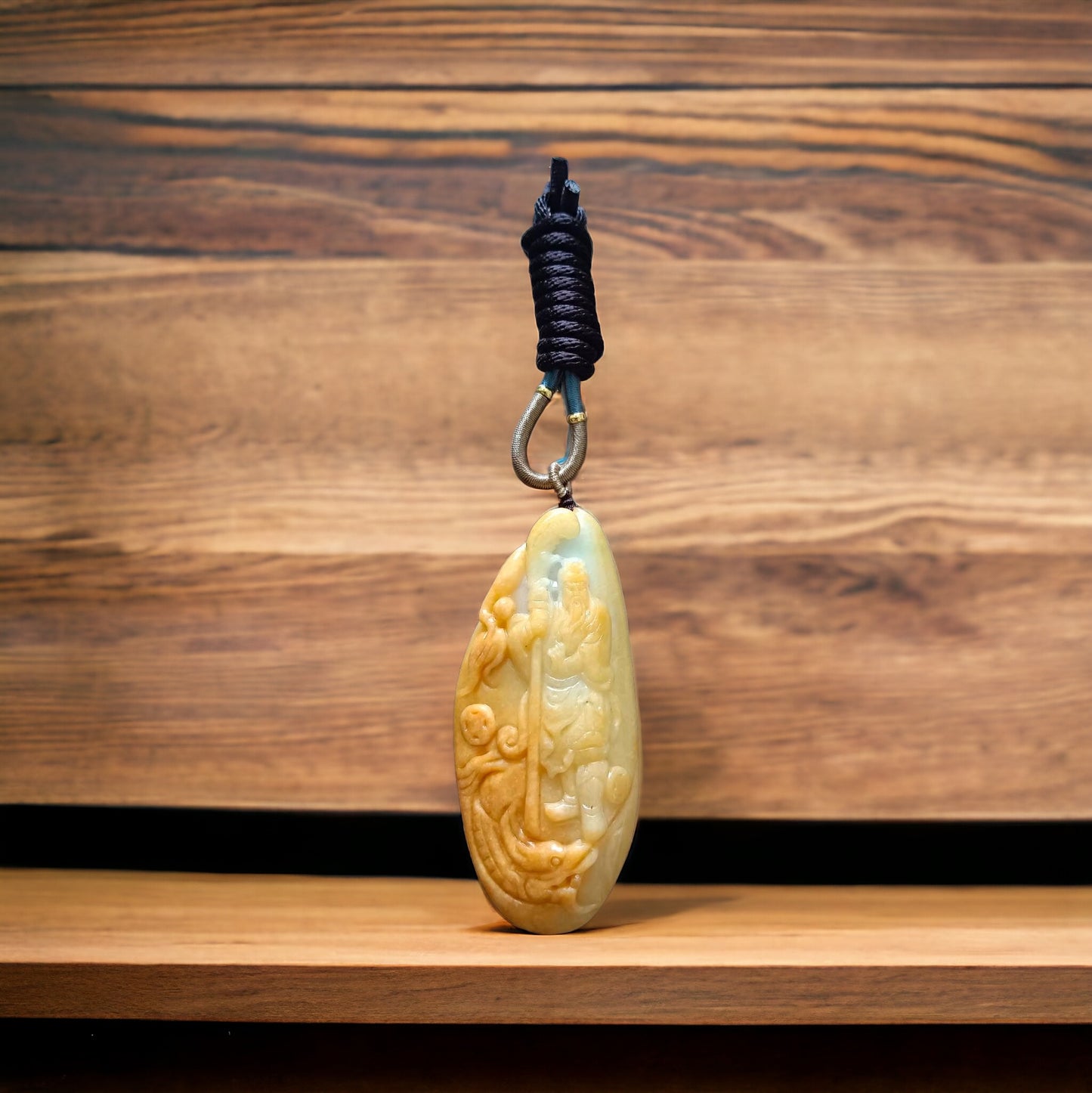#637 AGL Certified Natural Yellow Burma Jadeite Guan Gong Pendant