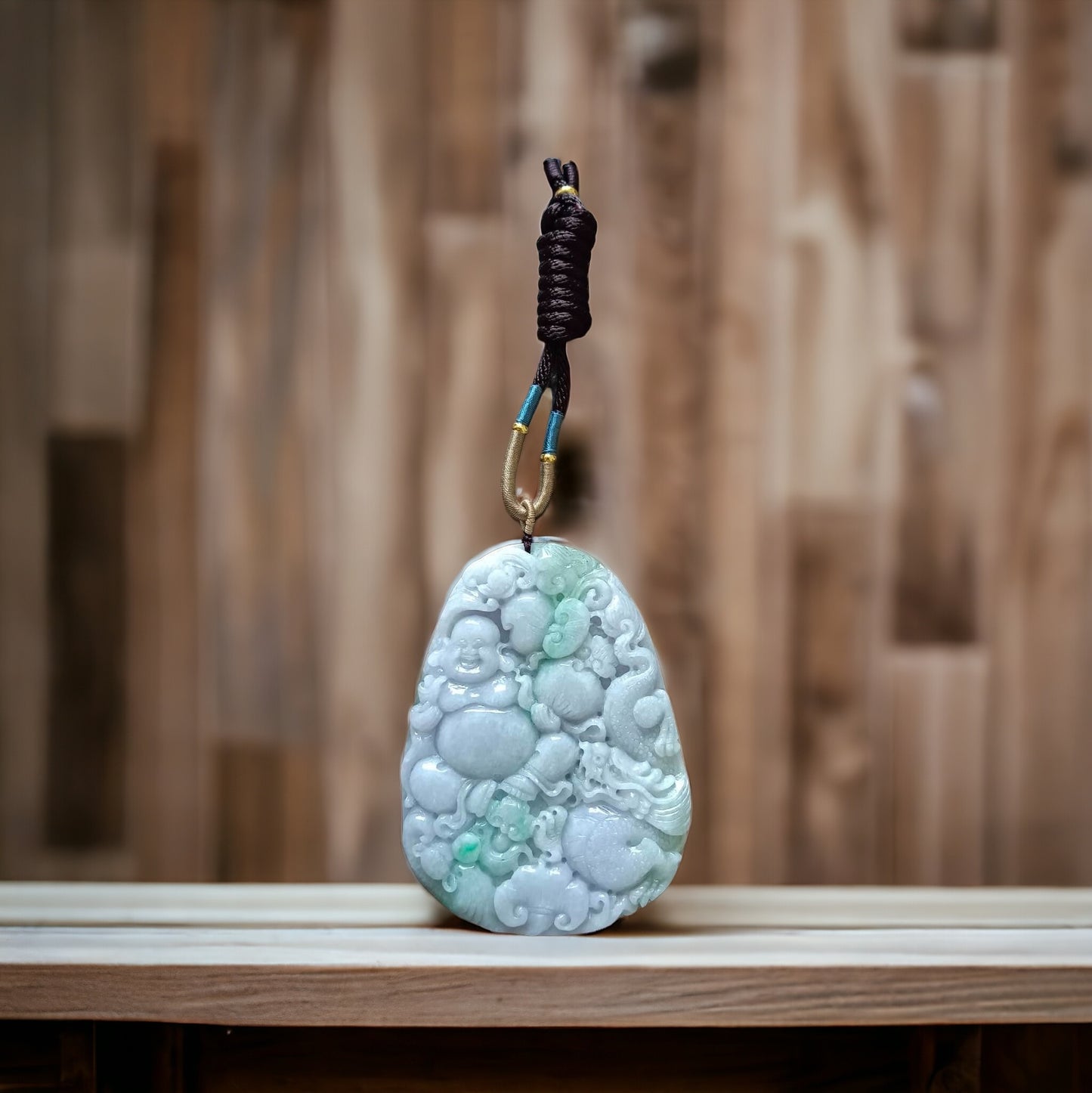 #644 AGL Certified Natural Lavender and Green Burma Jadeite Happy Buddha Pendant