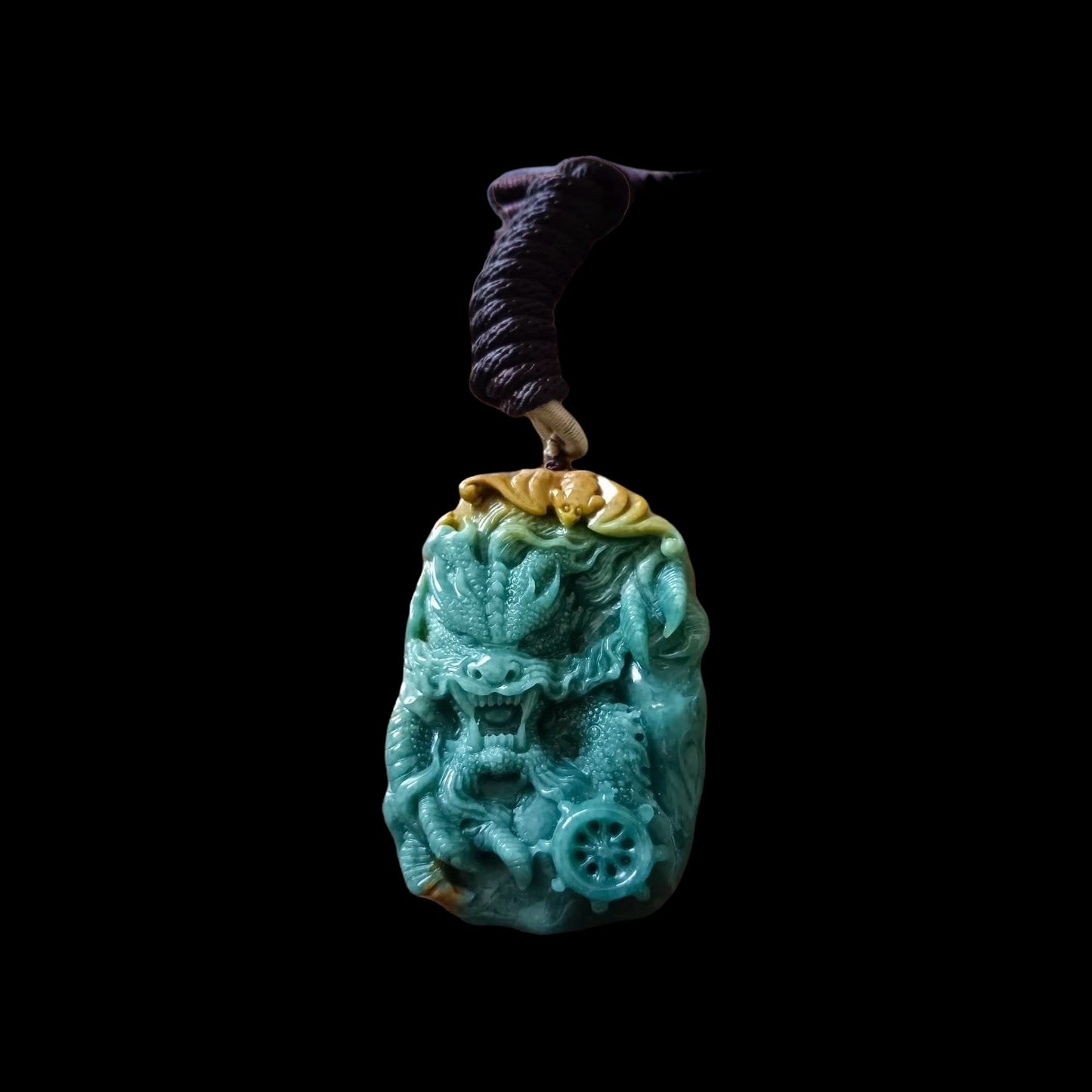 #634 AGL Certified Natural Green/Yellow/Blue Guatemala Jadeite Dragon Pendant