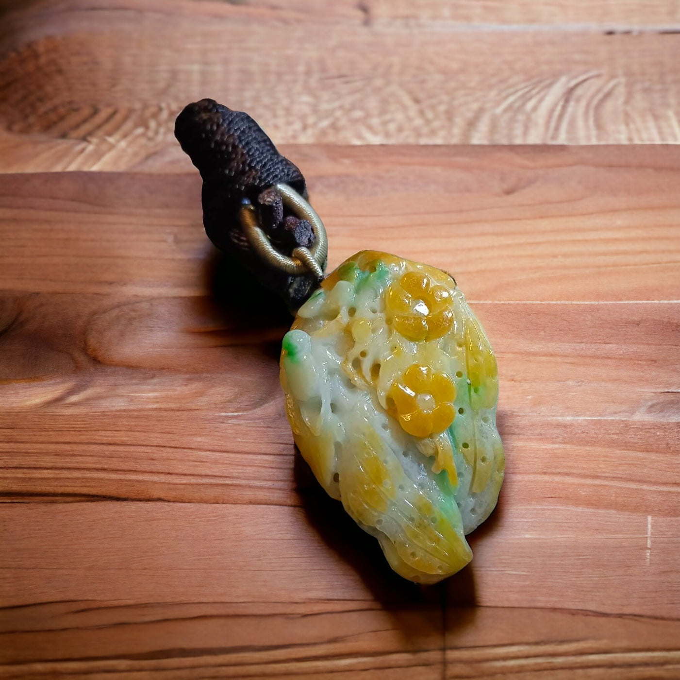 #668 AGL Certified Natural Yellow and Green Burma Jadeite Peanut "Prosperity in Every Nut" Pendant