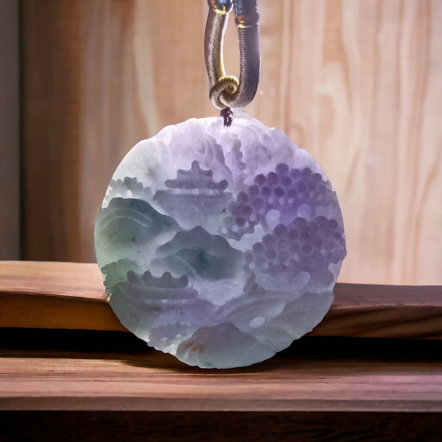 #641 AGL Certified Natural Lavender and Green Burma Jadeite Landscape Pendant