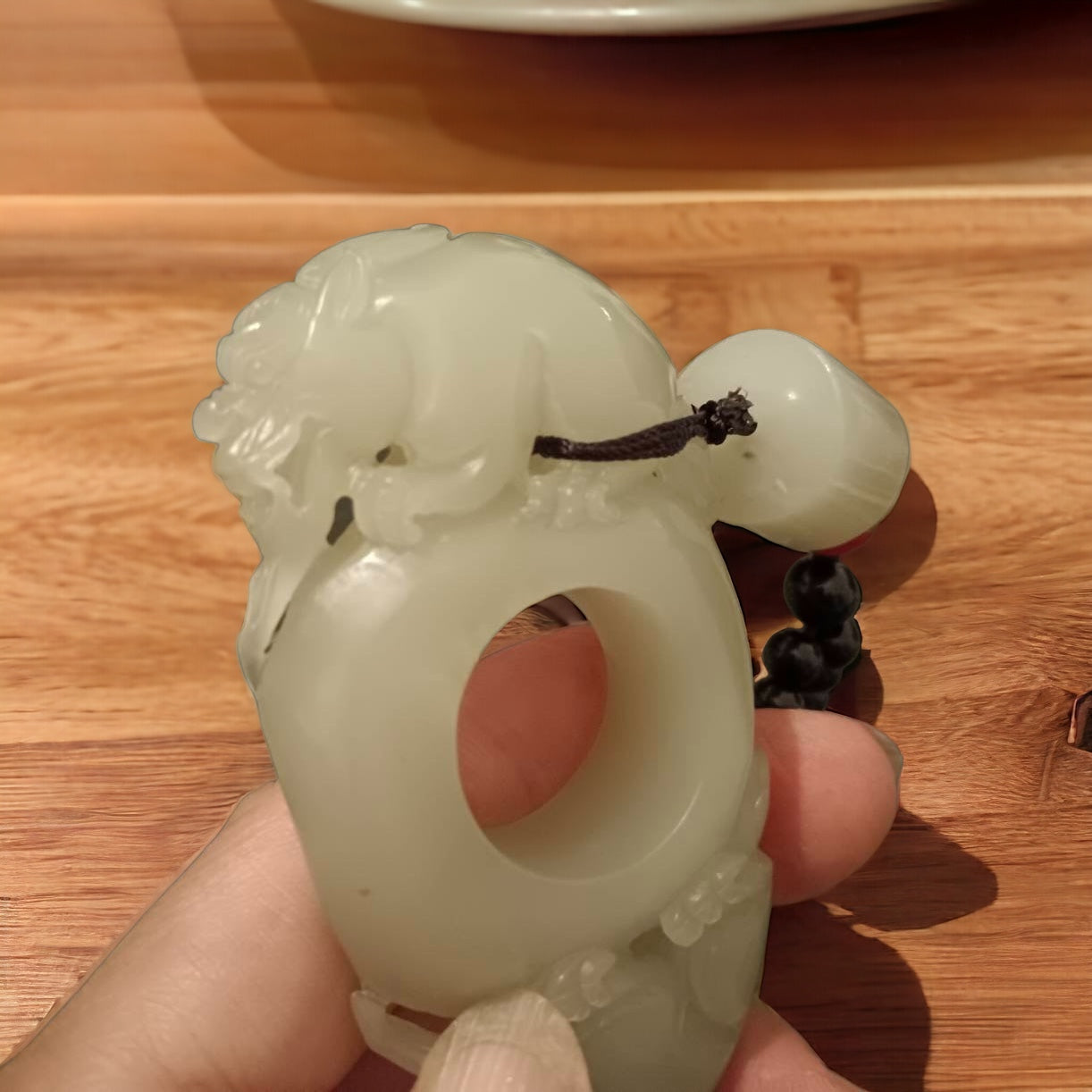 #648 AGL Certified Natural White Nephrite Jade Double-Pixiu Handheld Piece (Vintage)