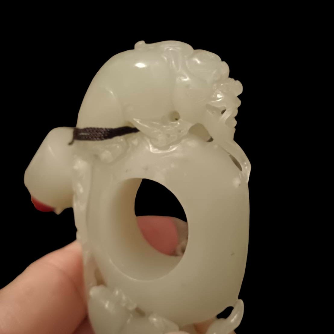 #648 AGL Certified Natural White Nephrite Jade Double-Pixiu Handheld Piece (Vintage)