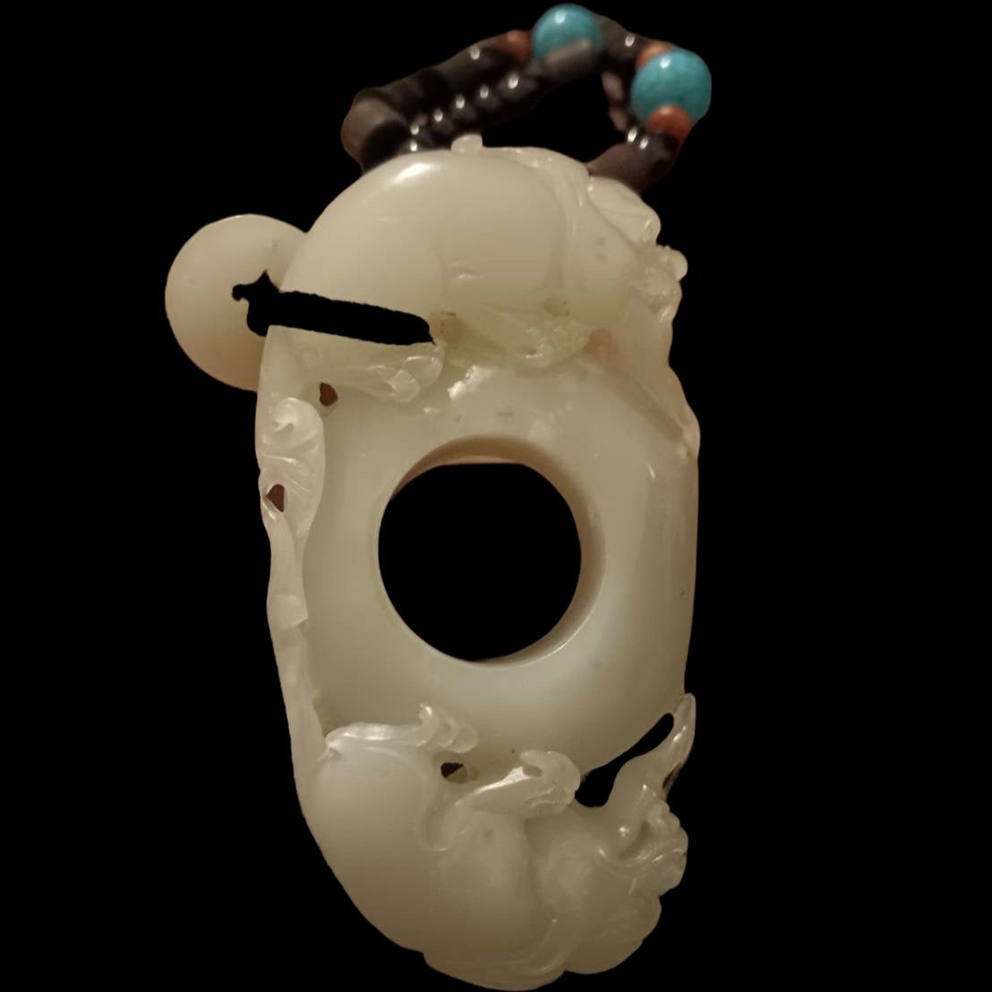 #648 AGL Certified Natural White Nephrite Jade Double-Pixiu Handheld Piece (Vintage)