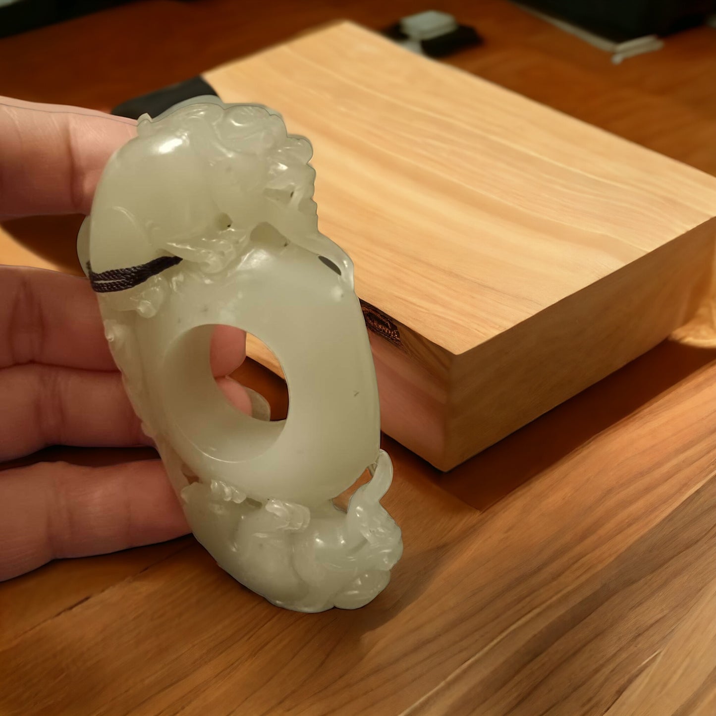 #648 AGL Certified Natural White Nephrite Jade Double-Pixiu Handheld Piece (Vintage)