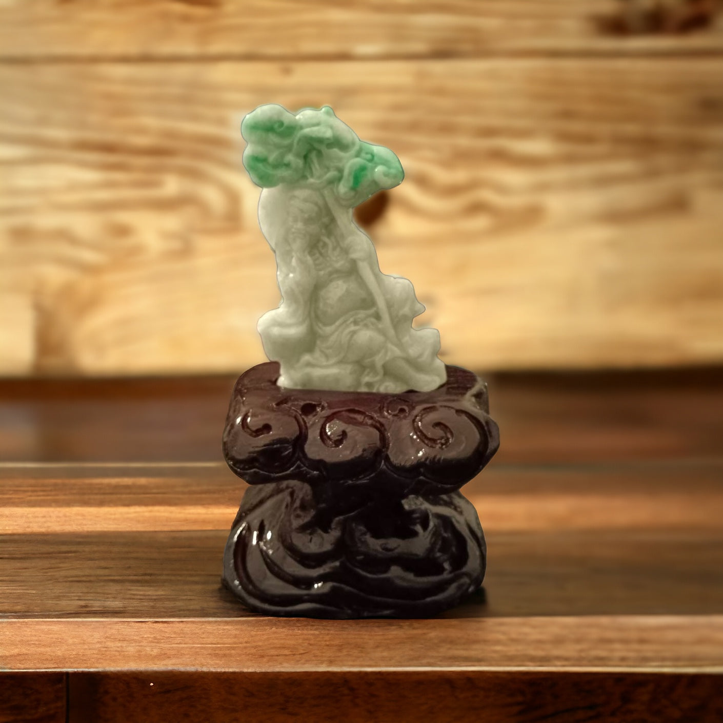#651 AGL Certified Natural Green and White Burma Jadeite Elderly Statuary