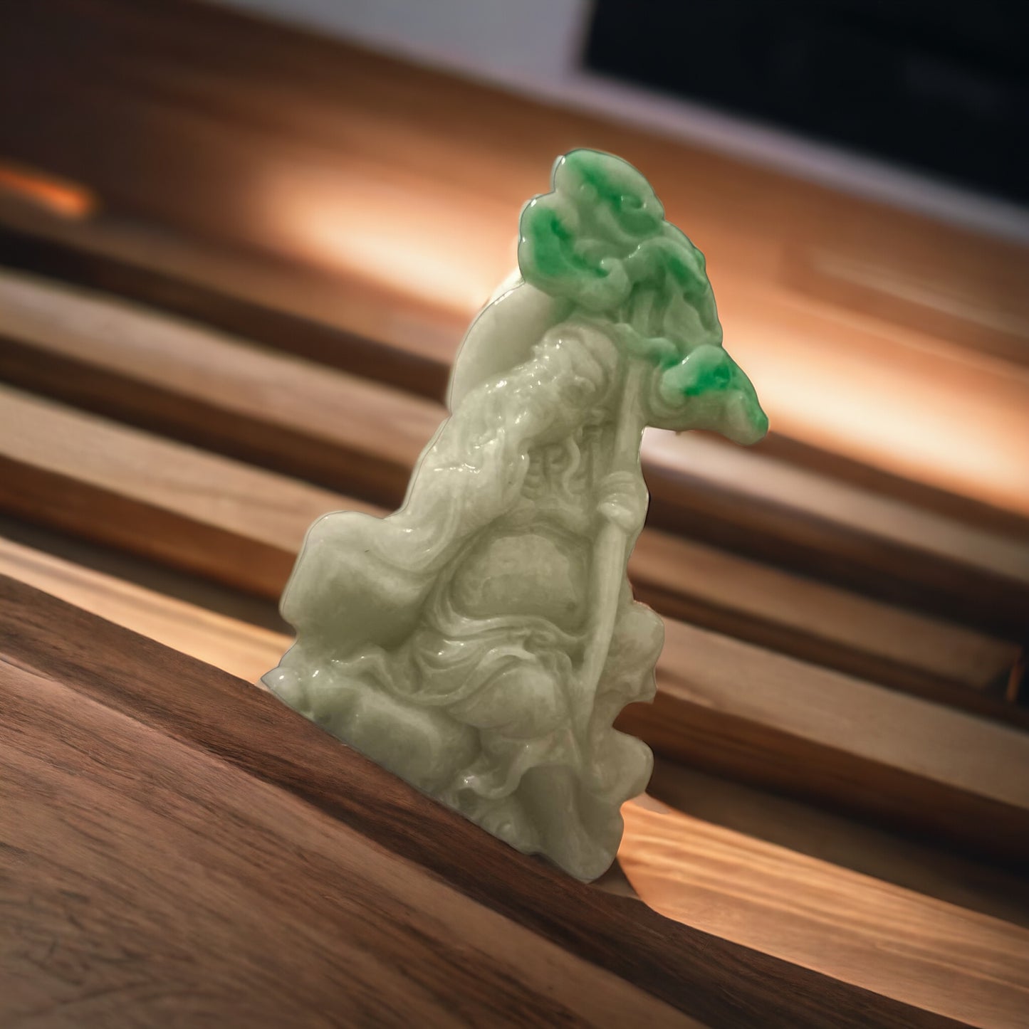#651 AGL Certified Natural Green and White Burma Jadeite Elderly Statuary