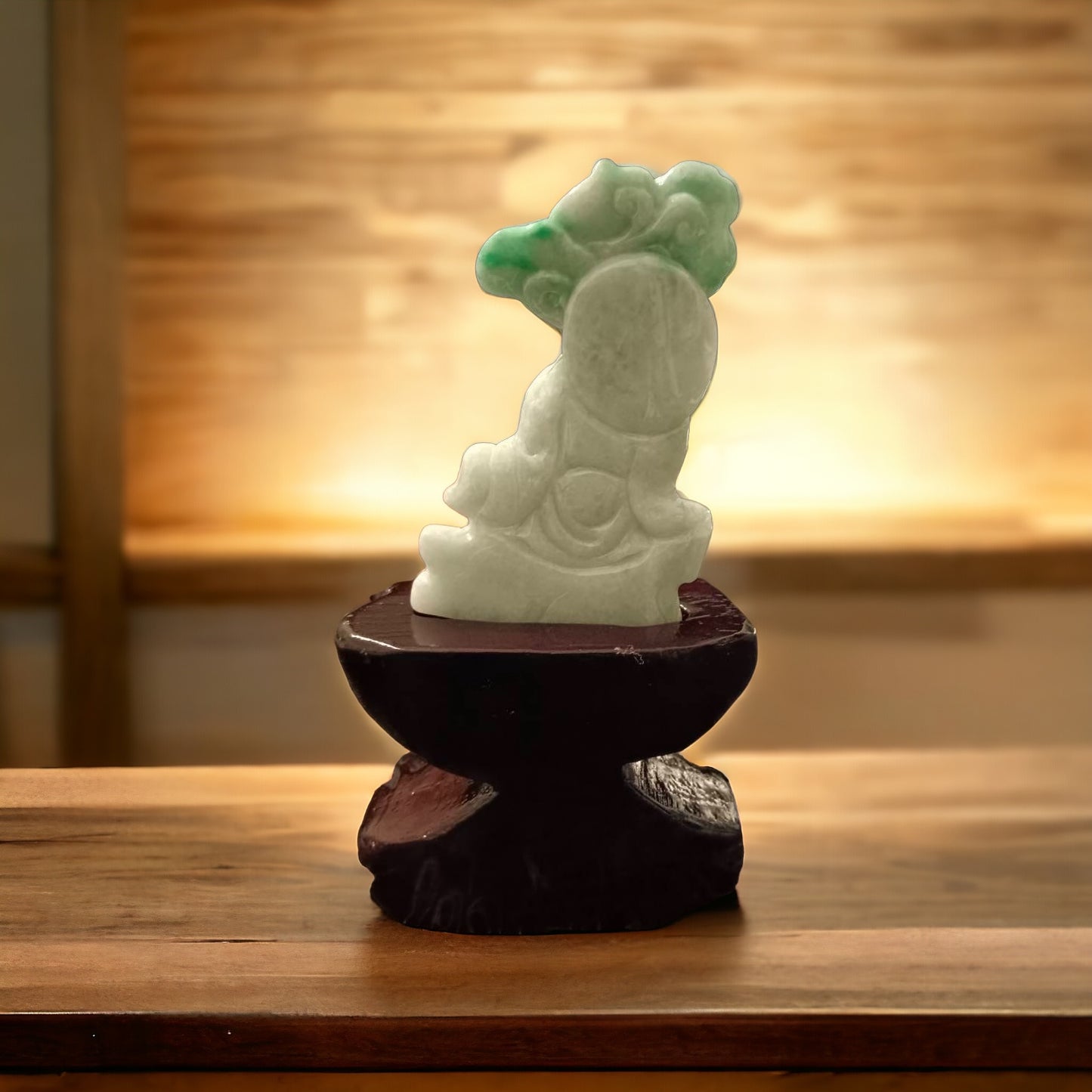 #651 AGL Certified Natural Green and White Burma Jadeite Elderly Statuary