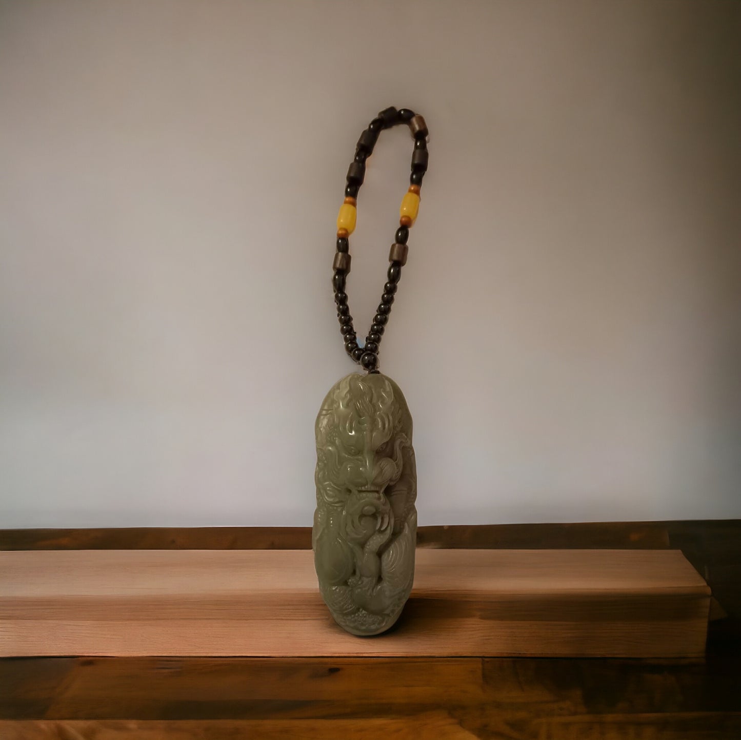 #653 AGL Certified Green Natural Nephrite Jade Dragon Handheld Piece