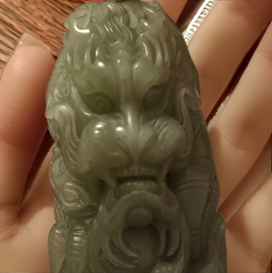 #653 AGL Certified Green Natural Nephrite Jade Dragon Handheld Piece