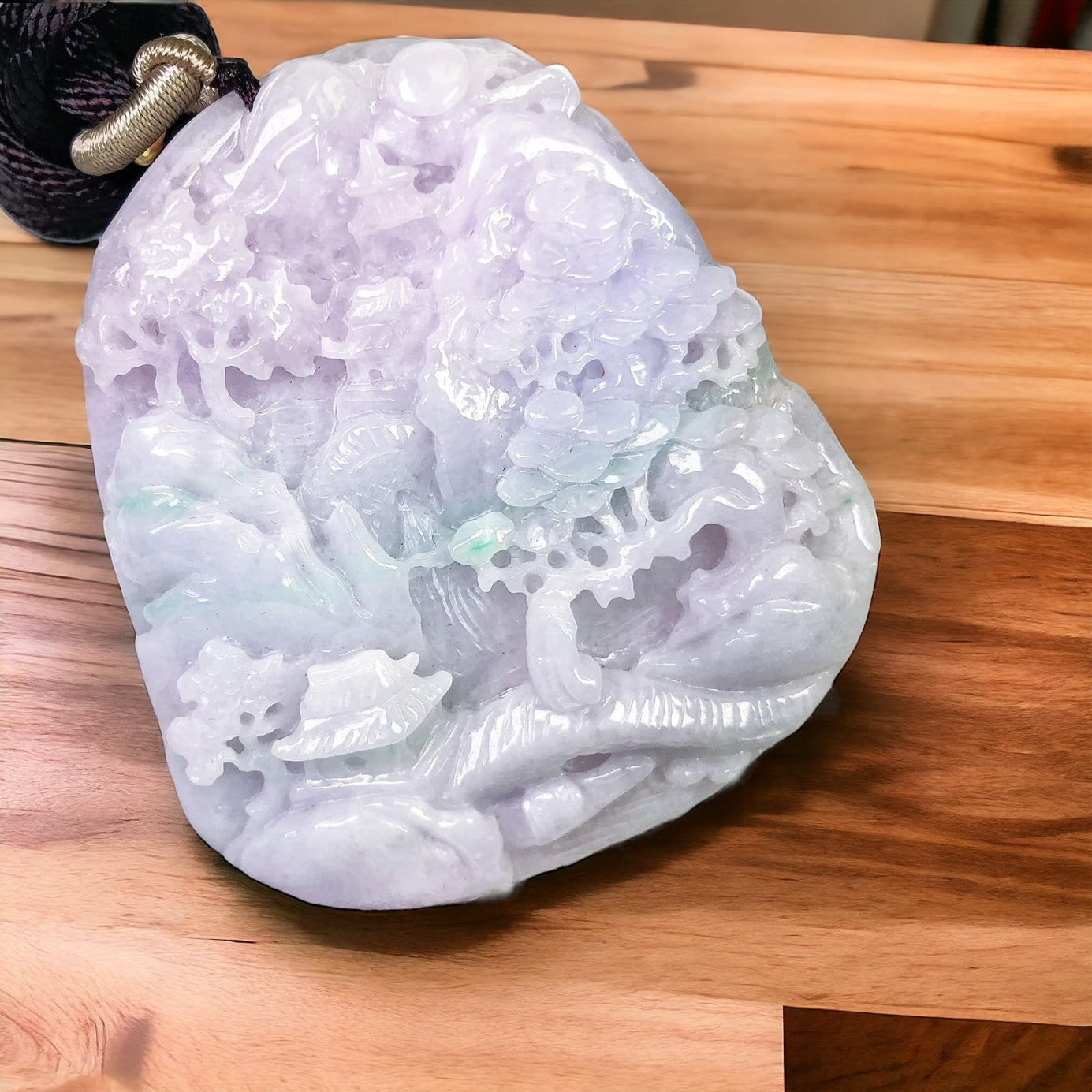 #669 AGL Certified Natural Lavender/Green Burma Jadeite Landscape Pendant
