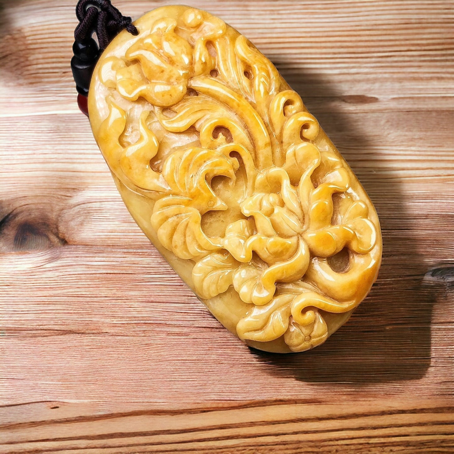 #642 AGL Certified Natural Yellow Burma Jadeite Flowers Pendant