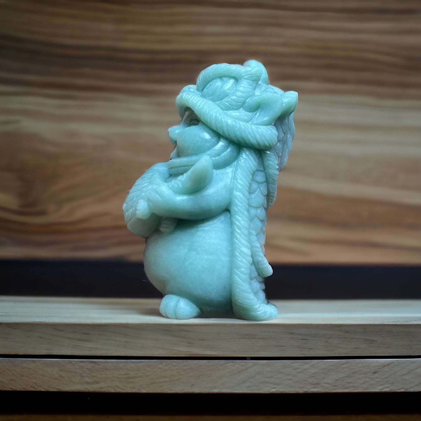 #827 Natural Guatemala Jadeite, Cat Dressed in Lion Costume Holding a Fish Figurine/Display