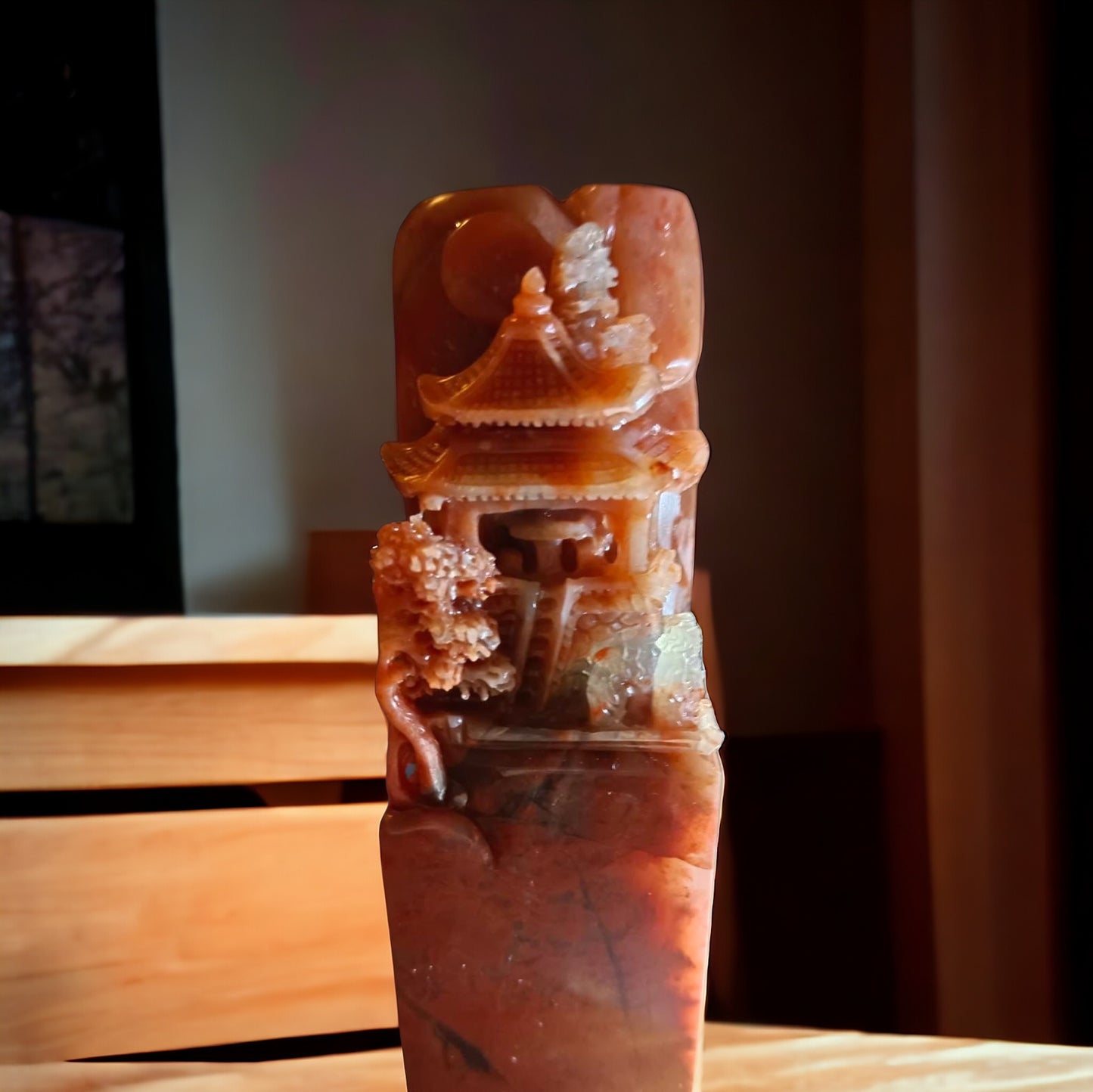 #667 YLGI Certified Natural Red Shoushan Stone Landscape Seal