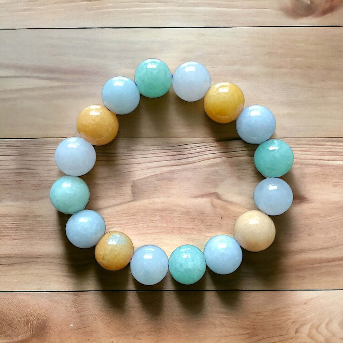 #706 Multi-Color Translucent Burmese Jadeite Beaded Bracelet