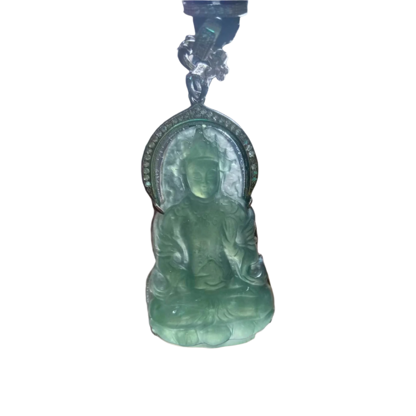 #735 Natural Translucent Blue Water Burma Jadeite, Tara Pendant in Sterling Silver Holder