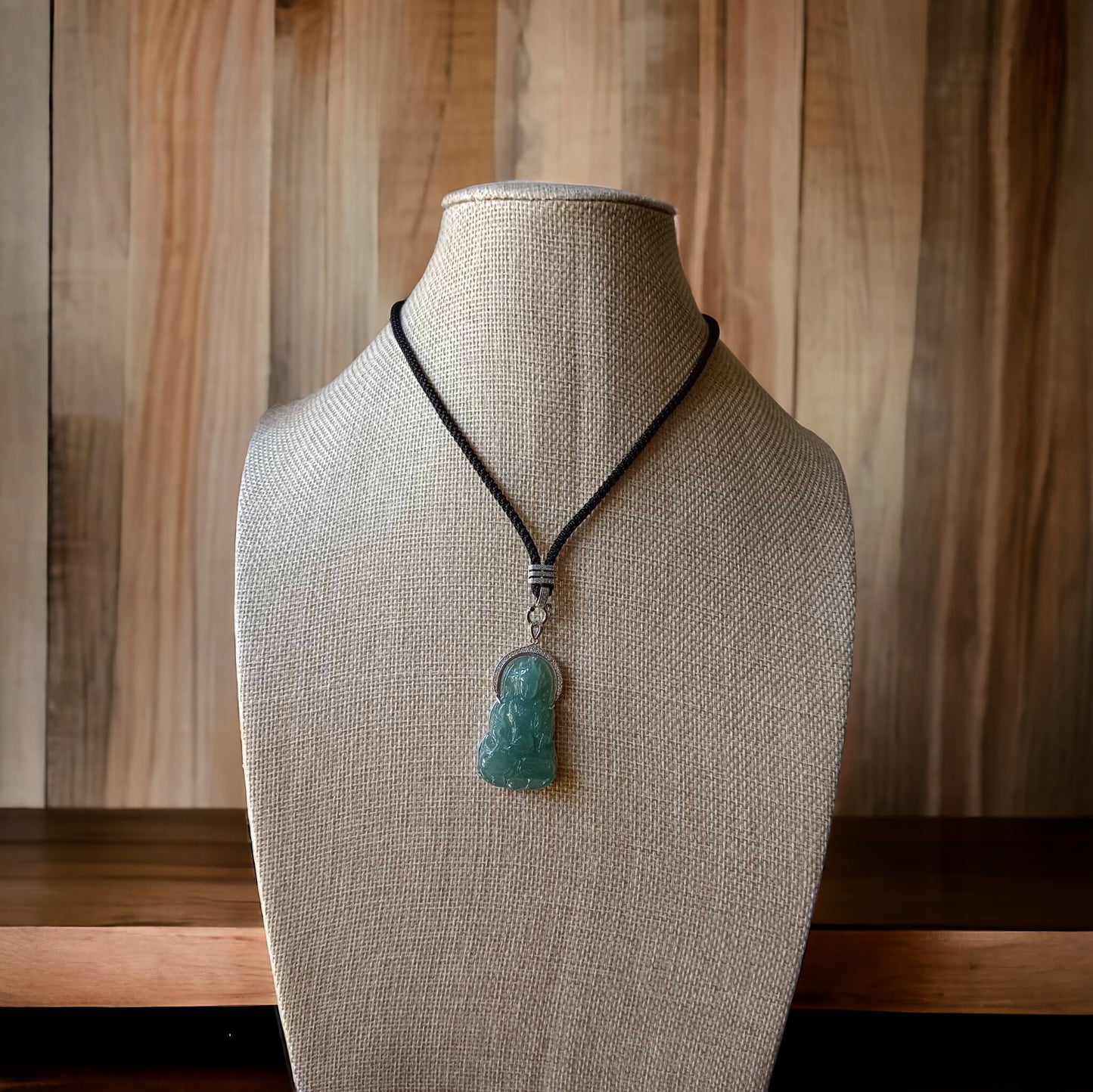 #735 Natural Translucent Blue Water Burma Jadeite, Tara Pendant in Sterling Silver Holder