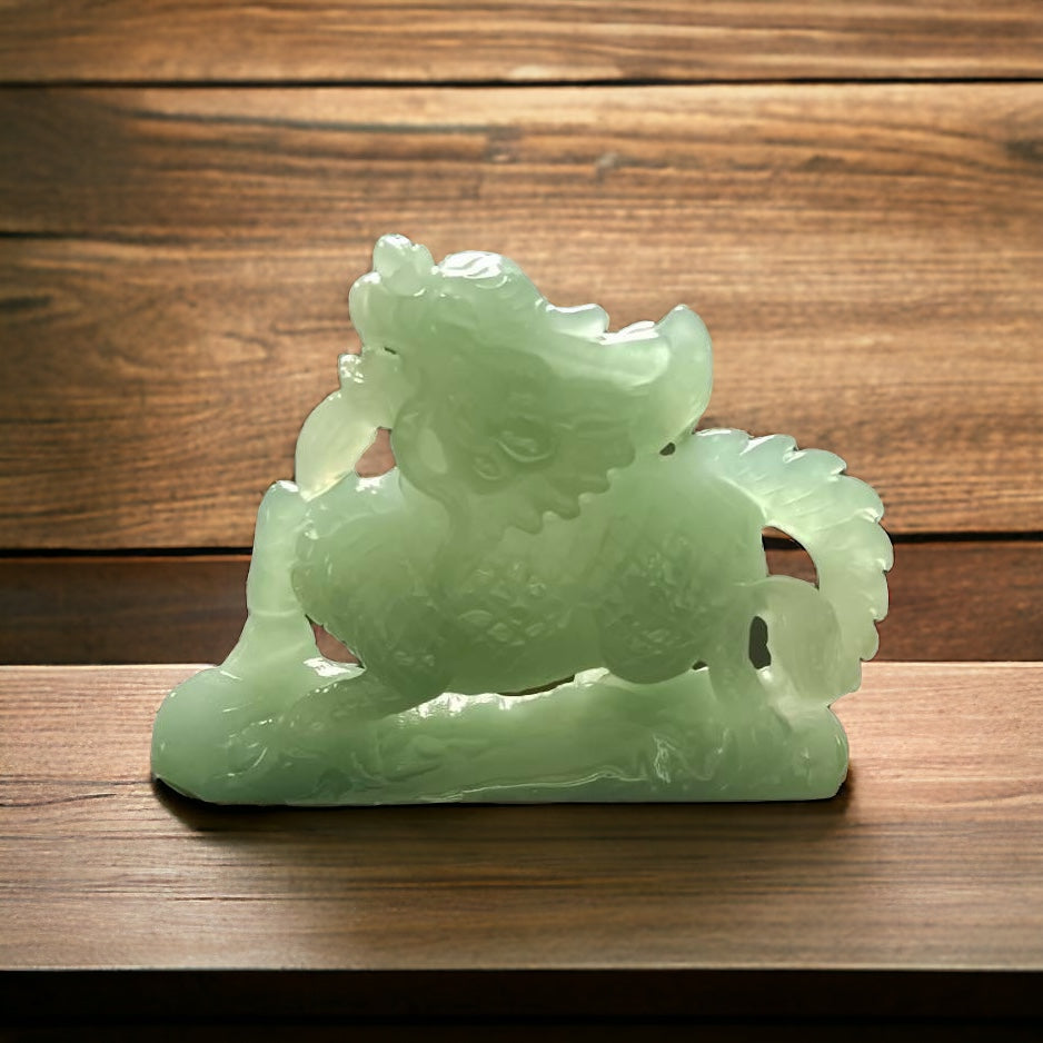 #100 GIA-Certified Natural Green Burmese Jadeite, Kirin Figurine