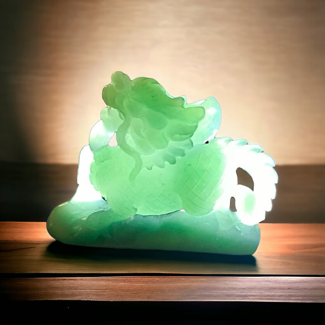 #100 GIA-Certified Natural Green Burmese Jadeite, Kirin Figurine