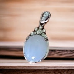 #715 Natural Light Lavender Burma Jadeite Oval Pendant, Sterling Silver Holder