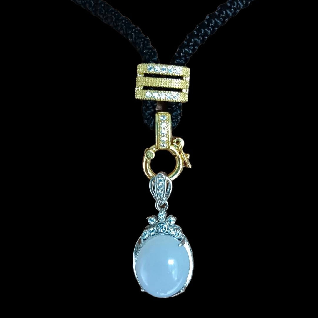 #715 Natural Light Lavender Burma Jadeite Oval Pendant, Sterling Silver Holder